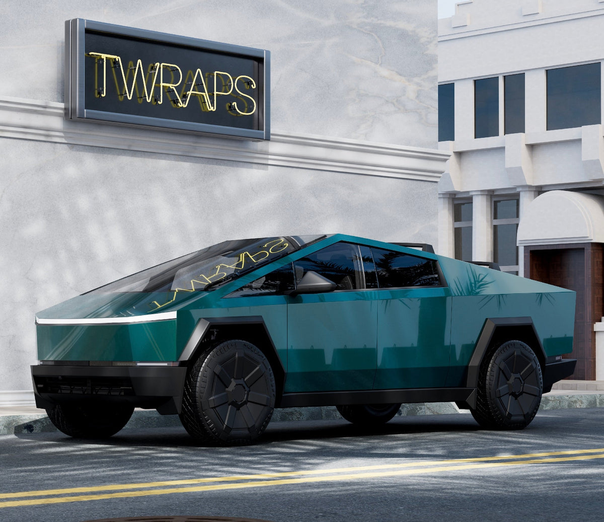 gloss green cybertruck ppf wrap