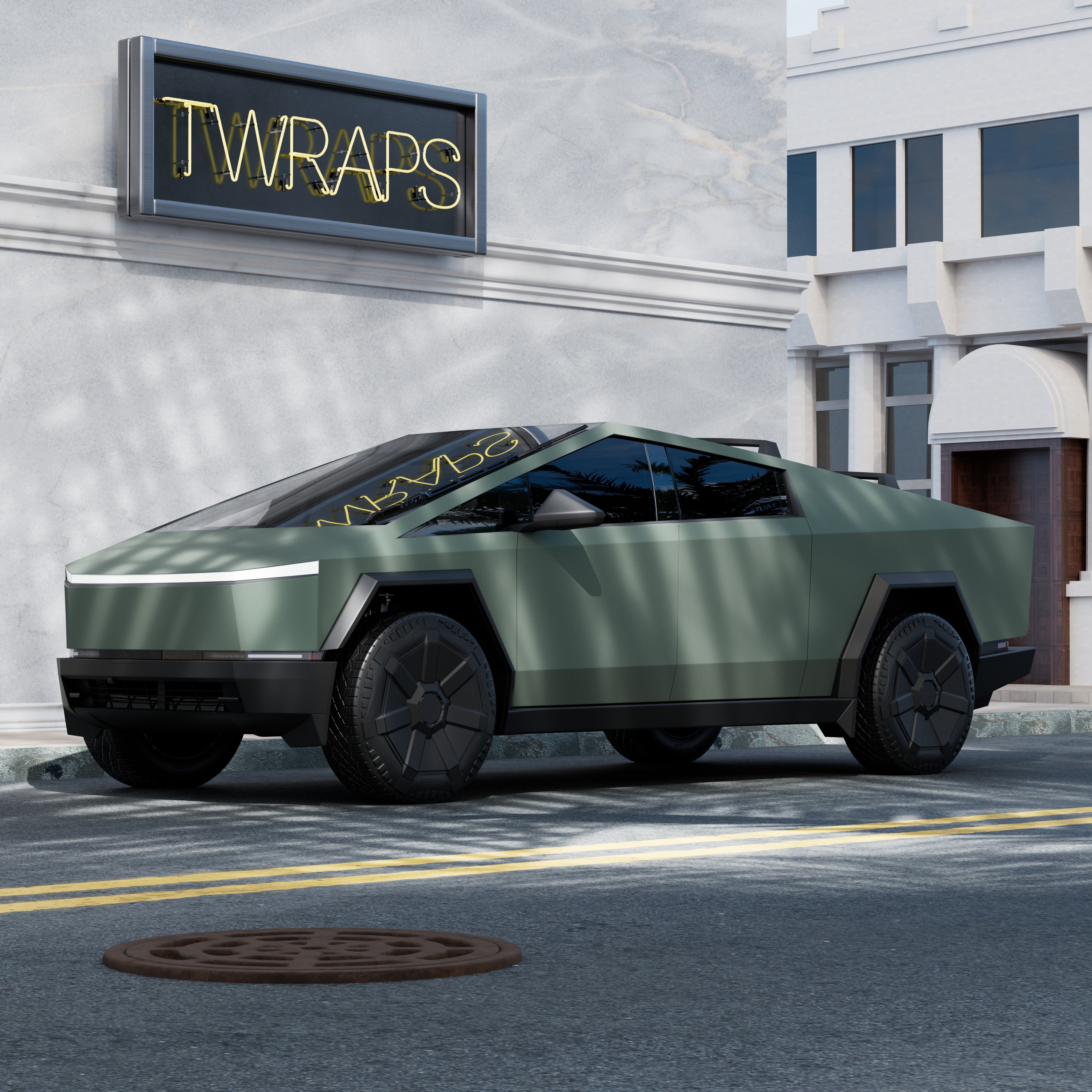 matte satin green cybertruck ppf wrap
