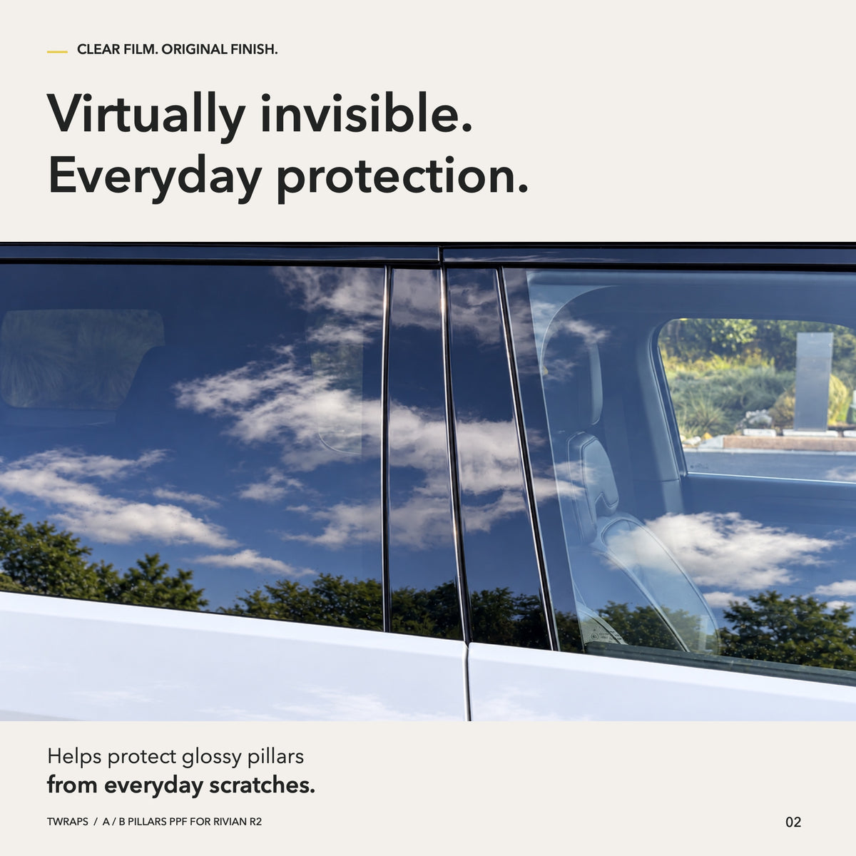 A/B Pillars PPF | Rivian R2, Clear Paint Protection Film