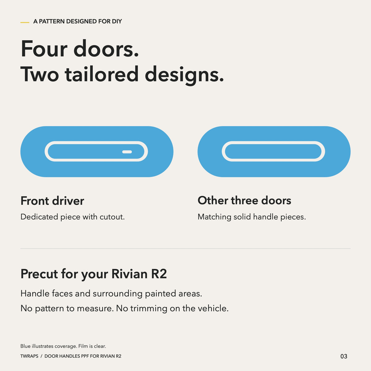 Door Handles Area PPF | Rivian R2, Clear Paint Protection Film