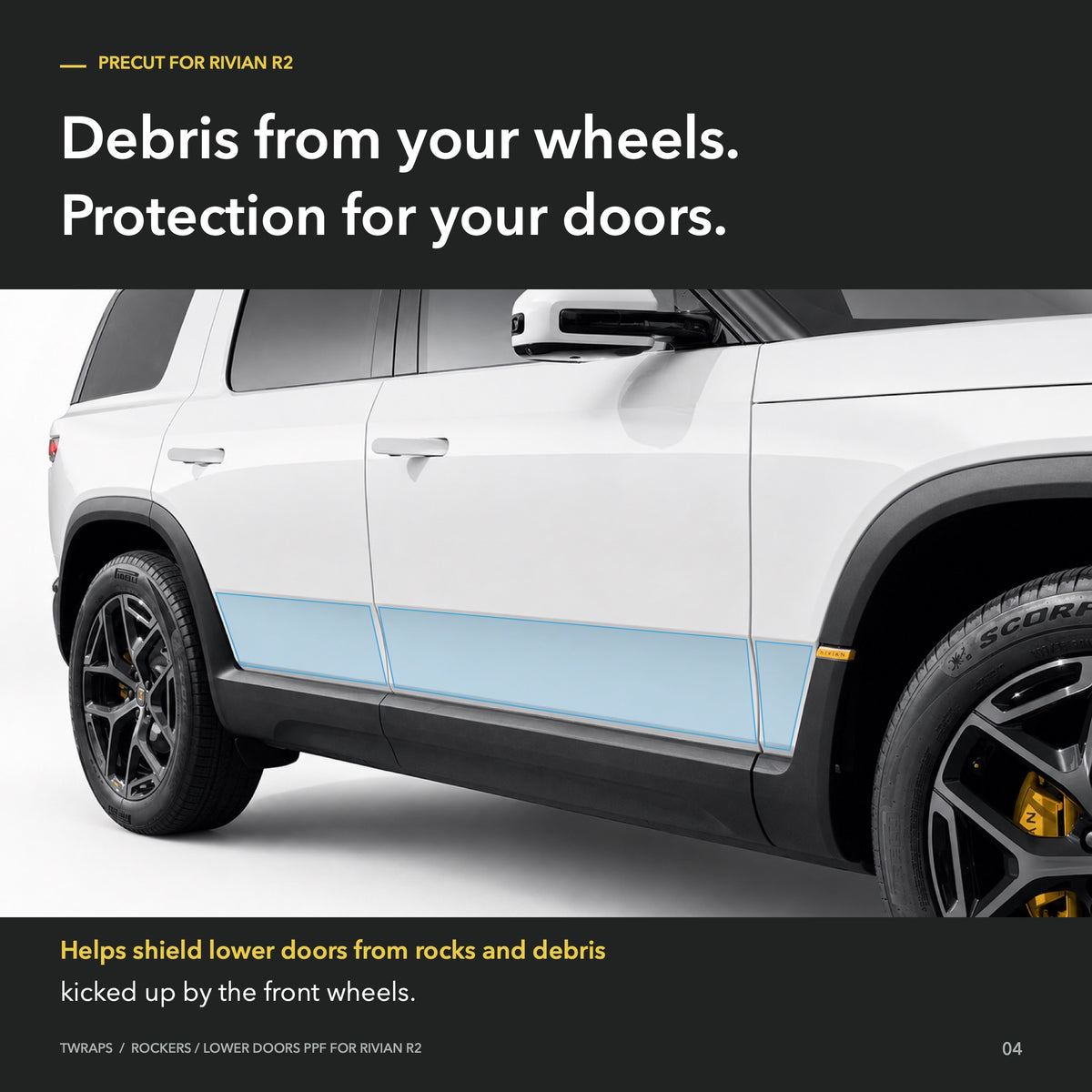 Rockers / Lower Doors PPF | Rivian R2, Clear Paint Protection Film