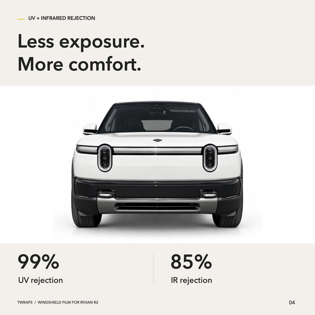 Windshield Protection Film | Rivian R2, UV + IR Defense