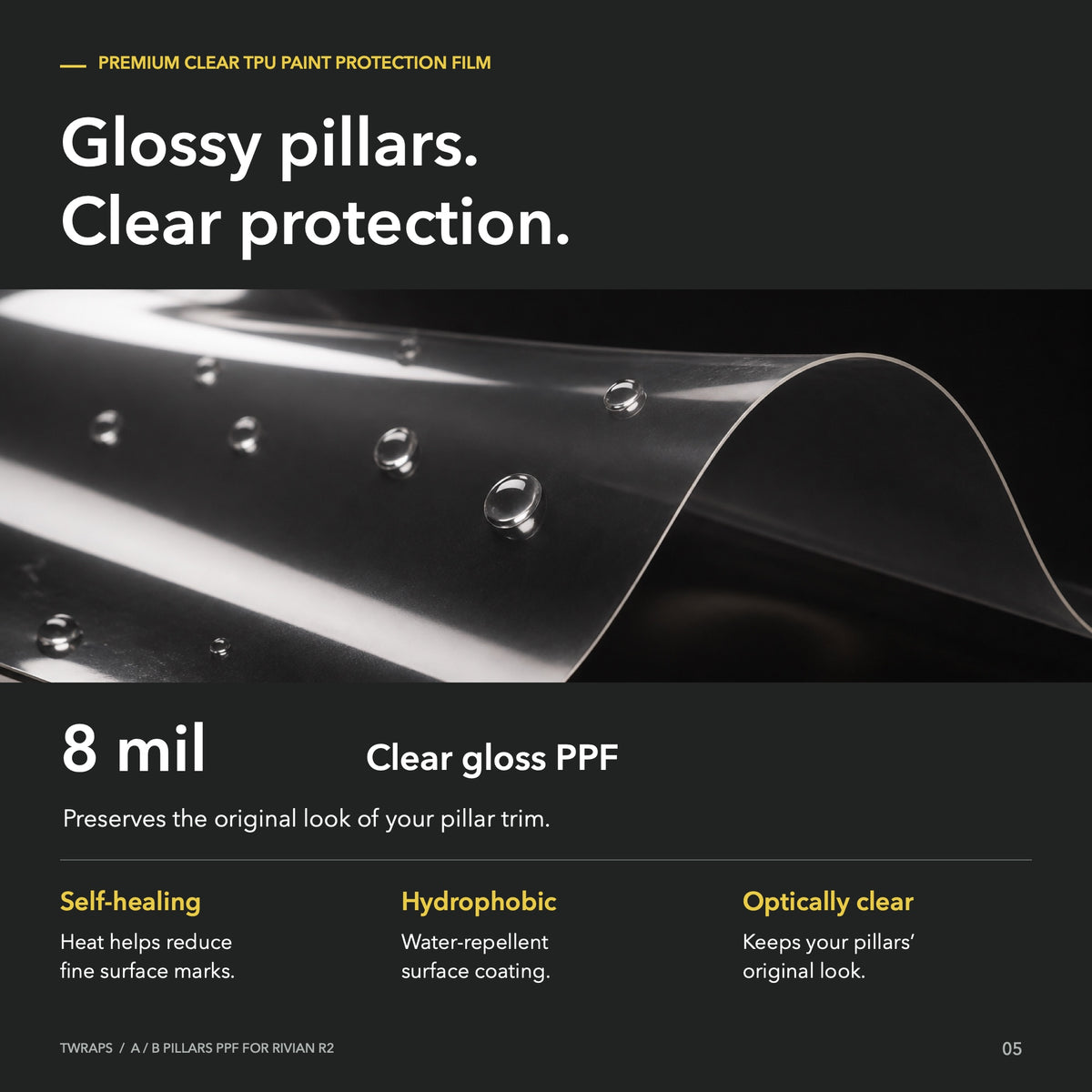 A/B Pillars PPF | Rivian R2, Clear Paint Protection Film