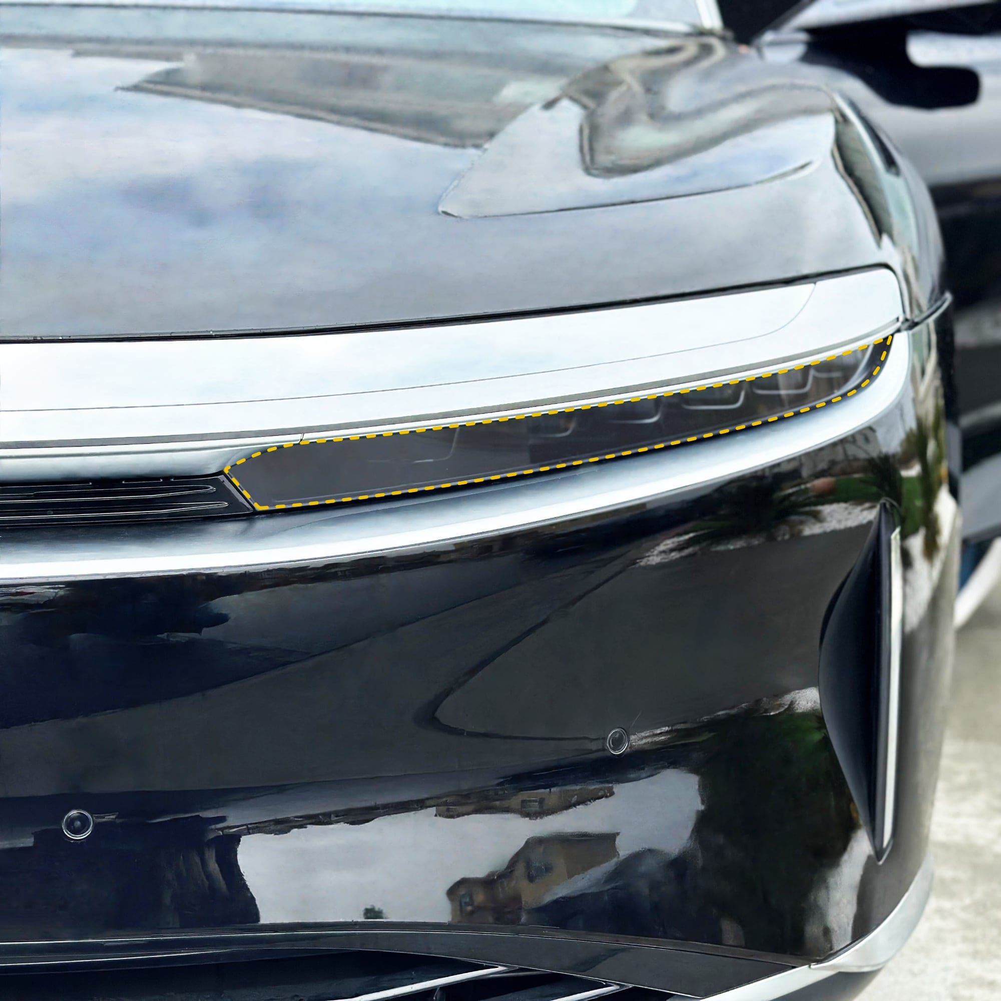black car headlight smoke tint lucid air tail lights smokey eyes paint protection film