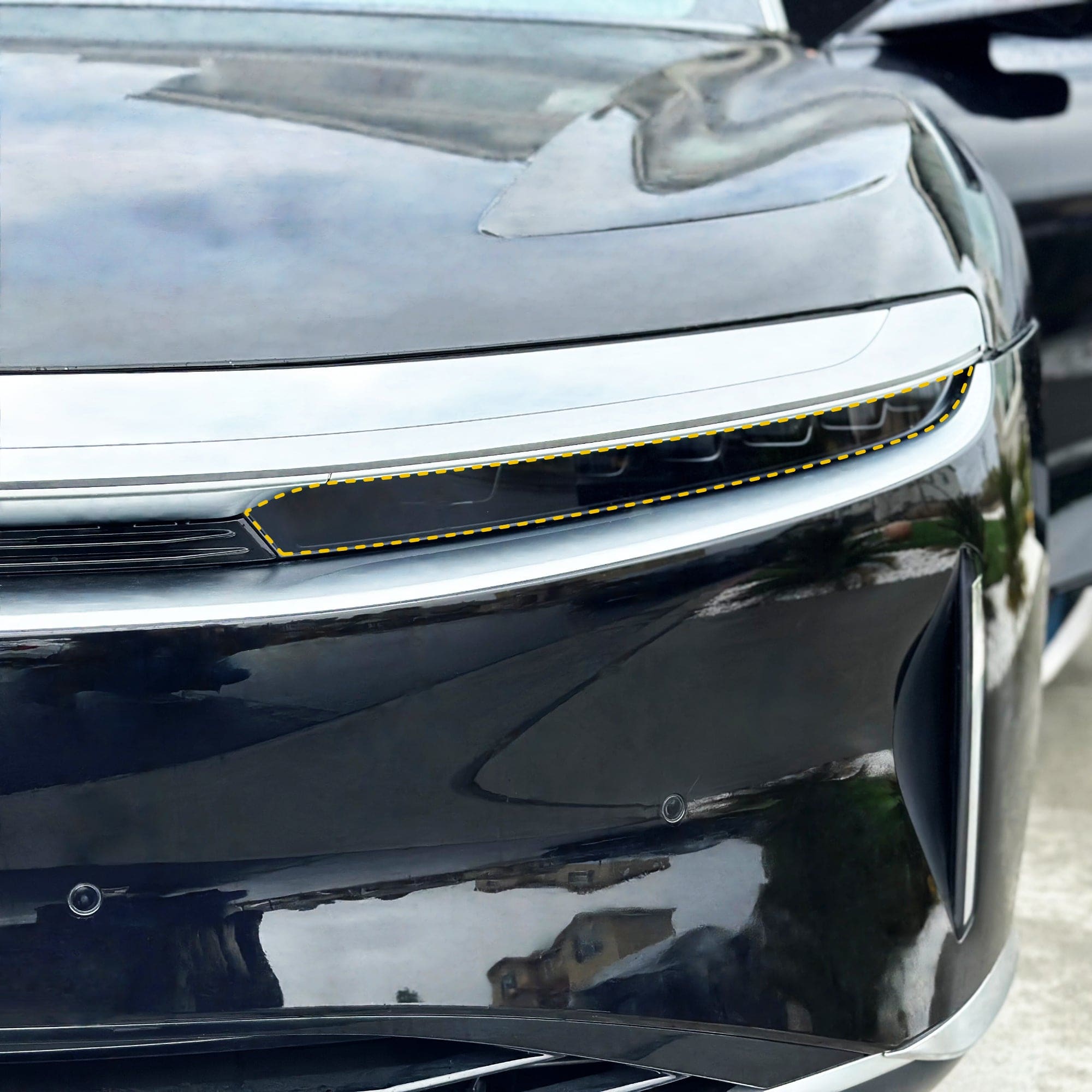 black car headlight smoke tint lucid air tail lights smokey eyes paint protection film