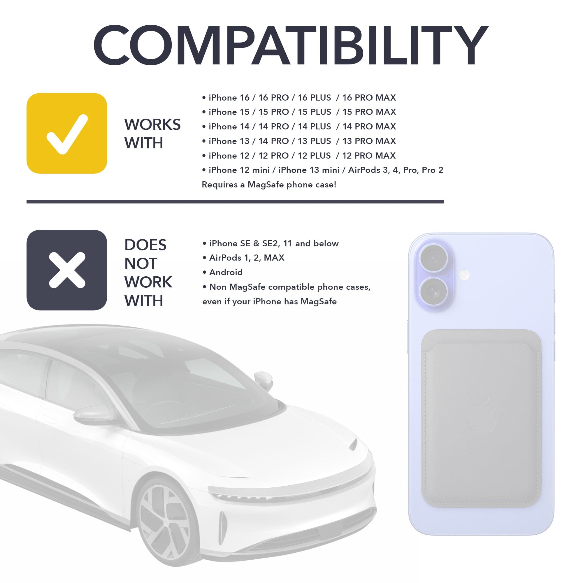device compatibility information magsafe compatible dual wireless charger lucid air