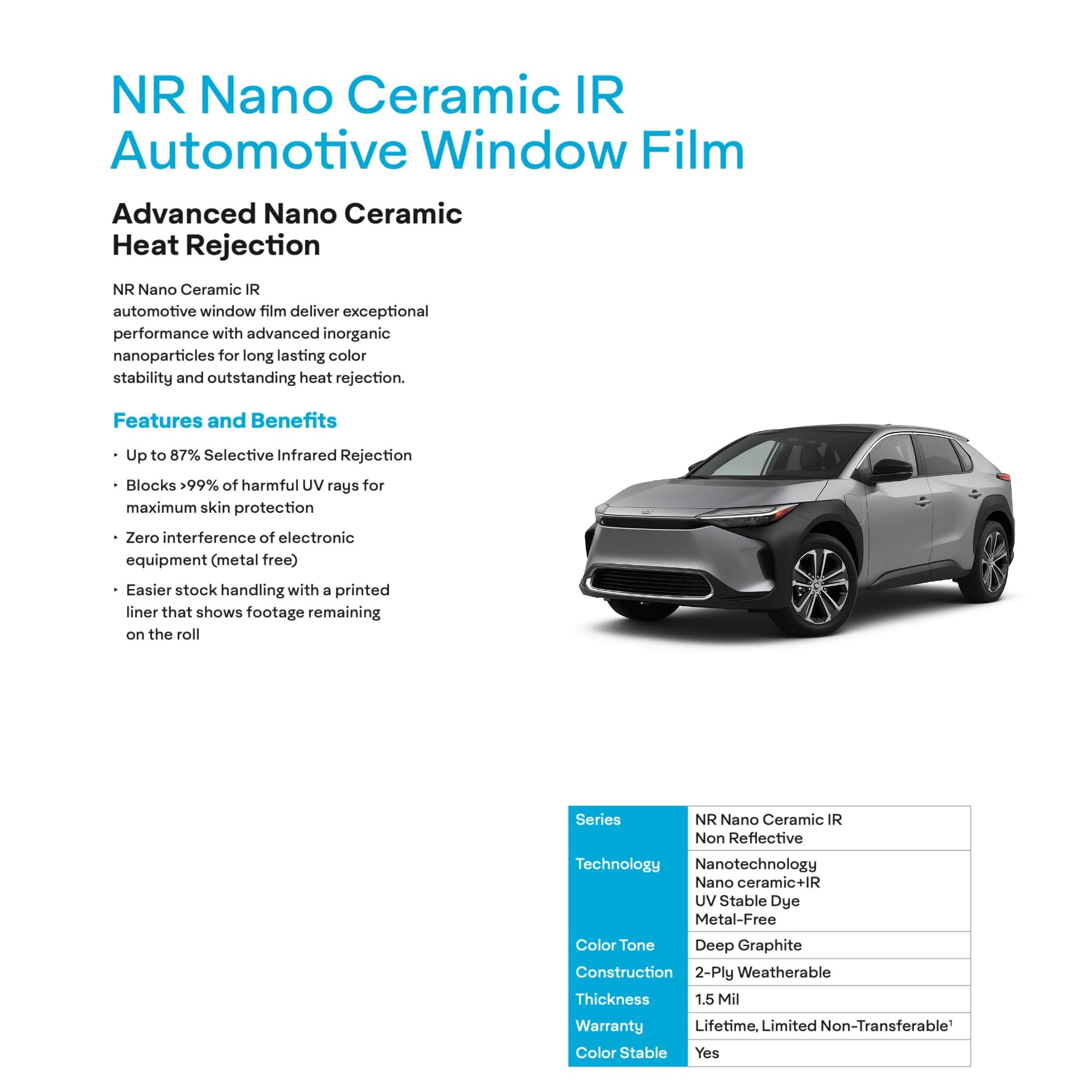 ceramic ir film nano toyota bz4x harmful uv rays premium avery dennison