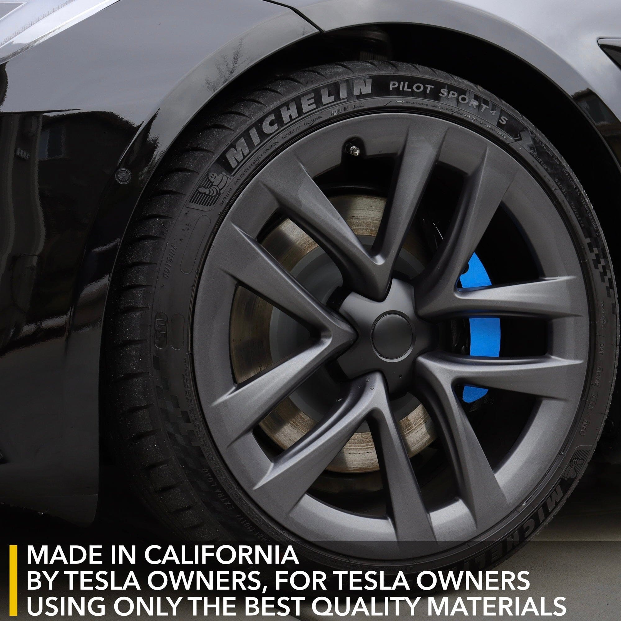black car wheel blue brake tesla model thermal-resistant vinyl caliper wraps