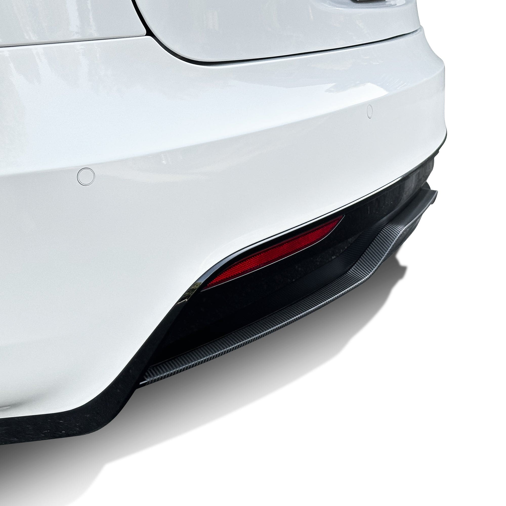 white car rear carbon fiber tesla model vinyl wrap diffuser lip