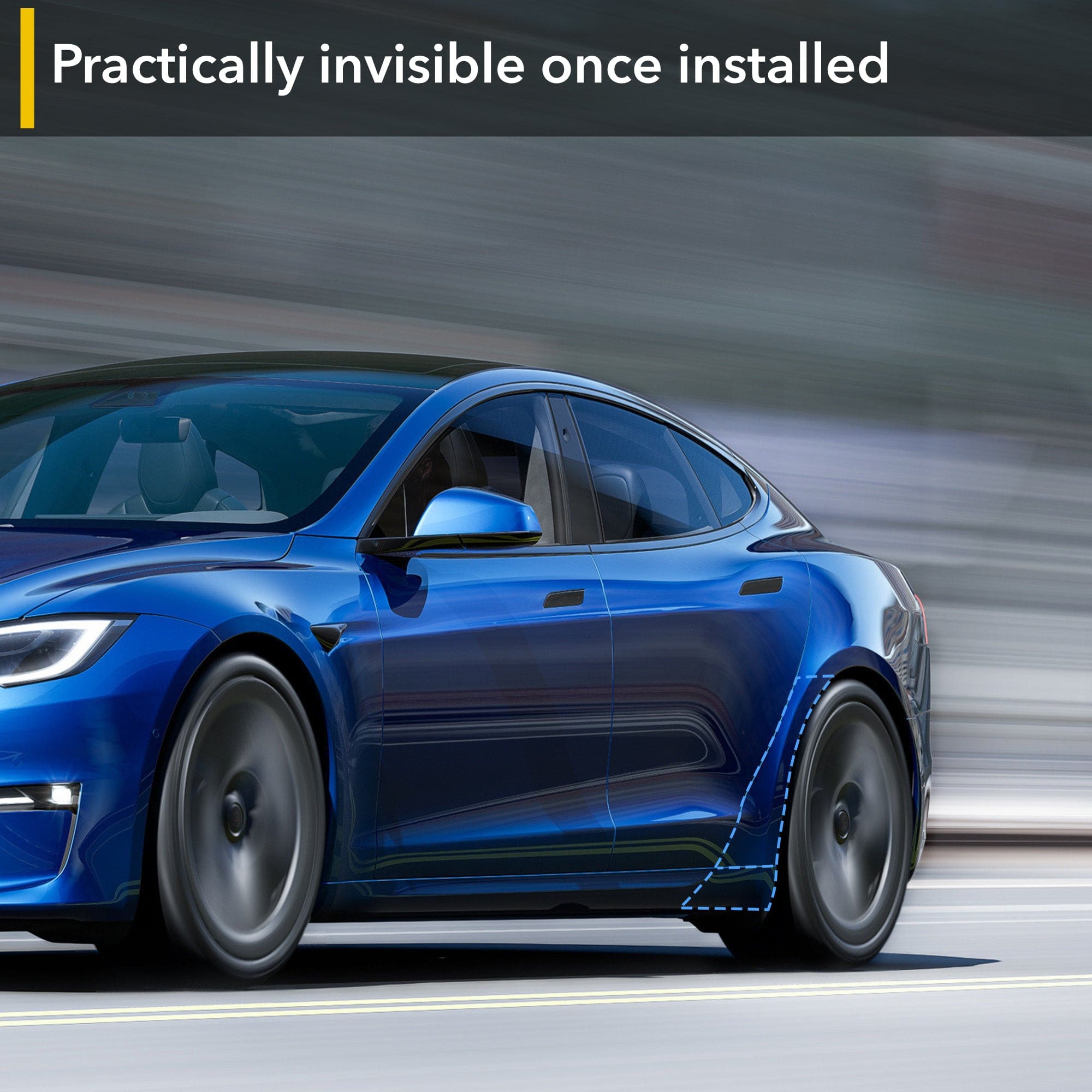 blue electric car paint protection film tesla model rear fenders