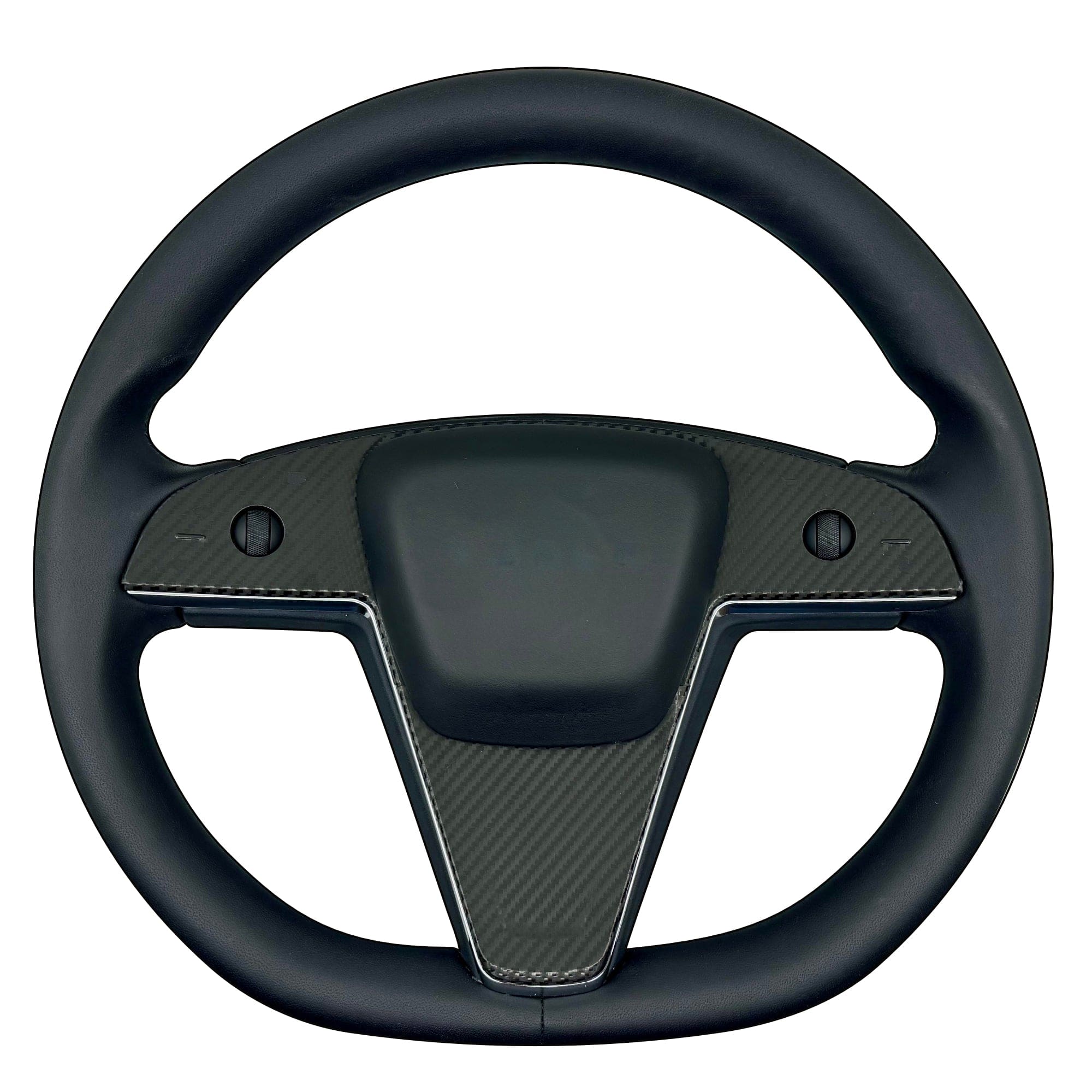 black leather carbon fiber wheel steering control vinyl wrap tesla model