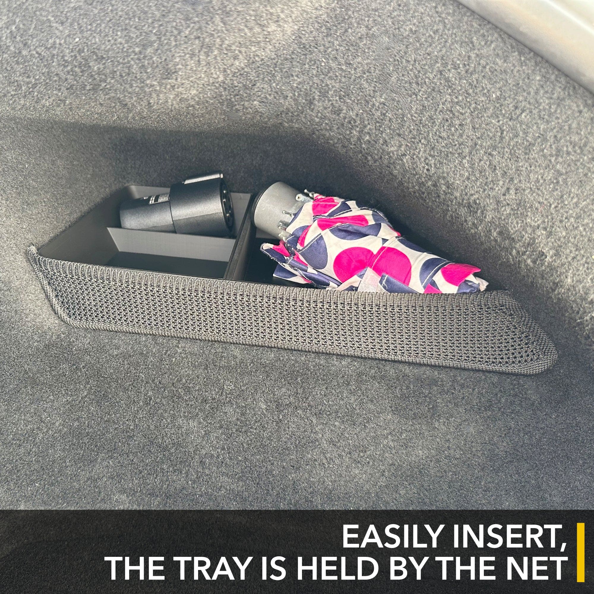 car trunk organizer tray small items neatly arranged
