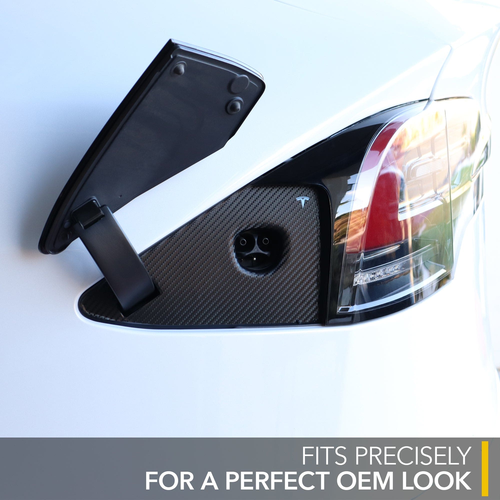 vinyl wrap charge port tesla model carbon fiber pattern