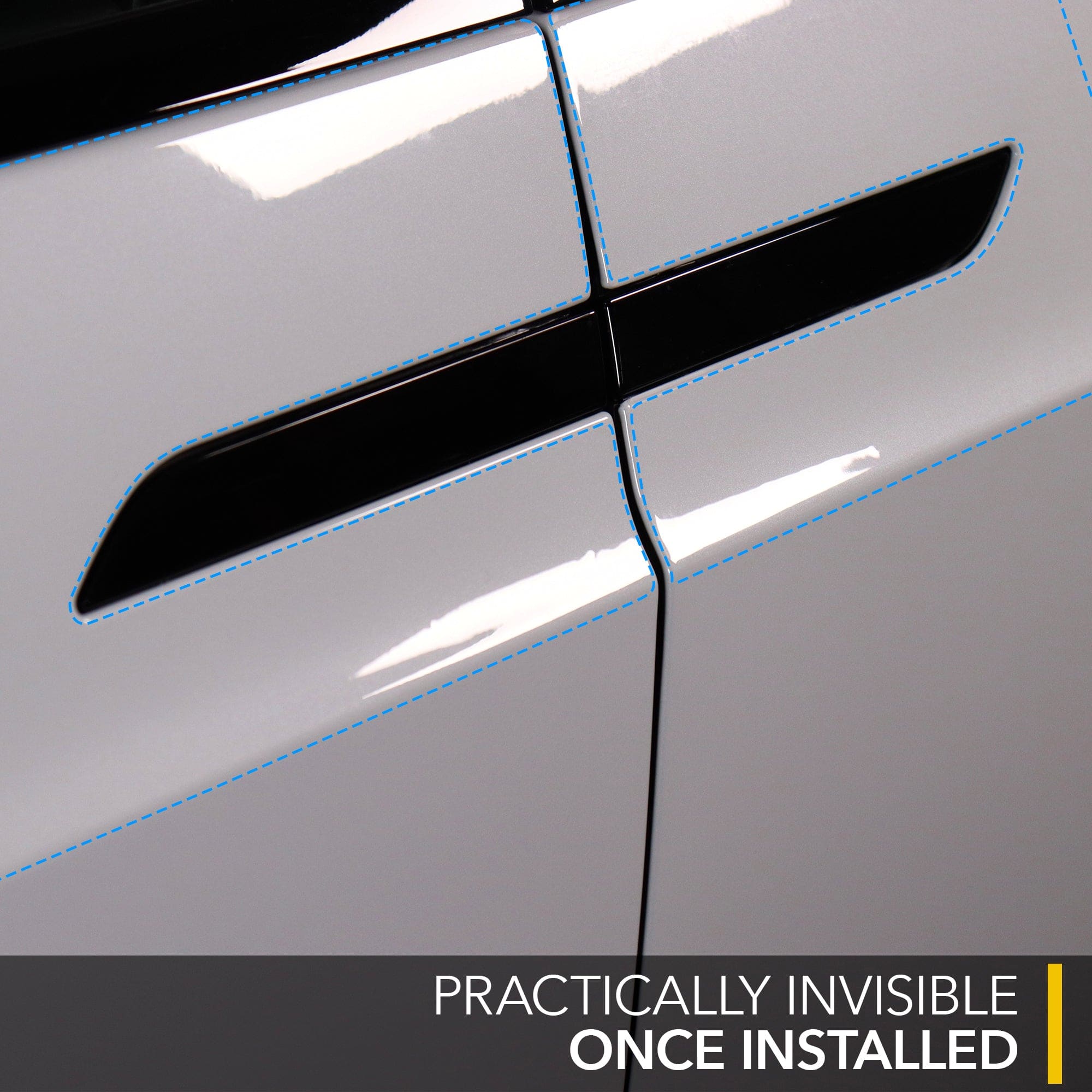 white car door black handle handles tesla model paint protection film area