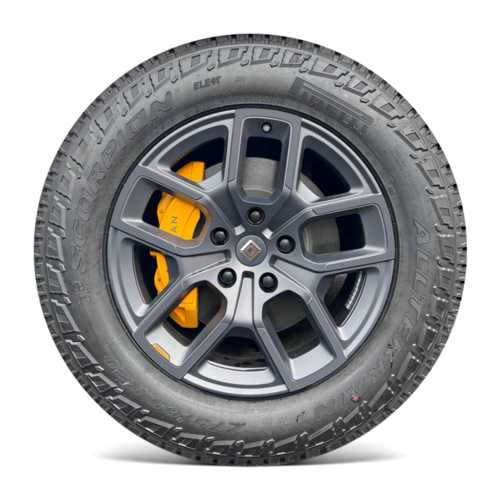 gray wheel yellow brake calipers r1s chrome delete rivian r1t vinyl wrap