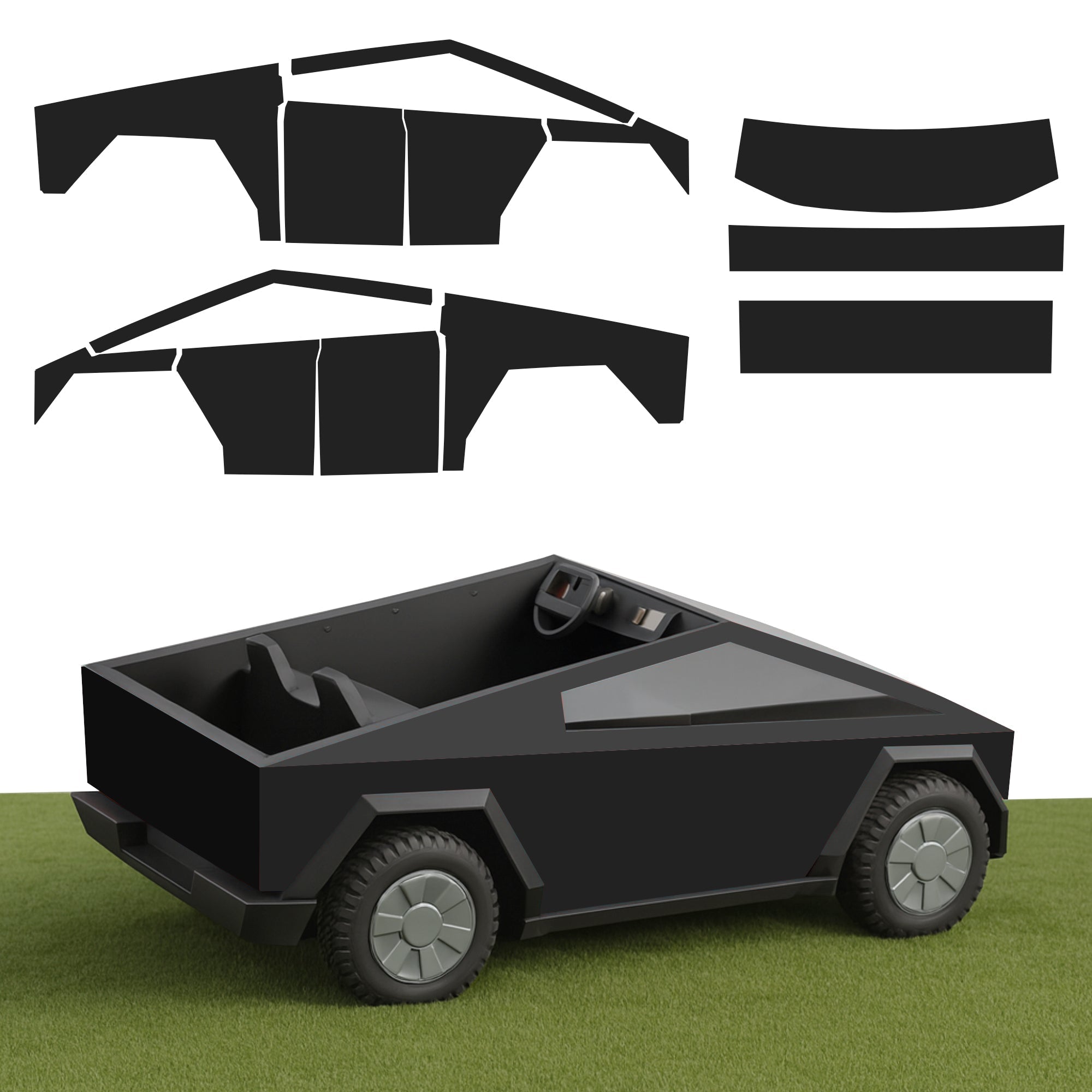 Full Vinyl Wrap Cybertruck for Kids Black Gloss pre-cut easy DIY install T-WRAPS