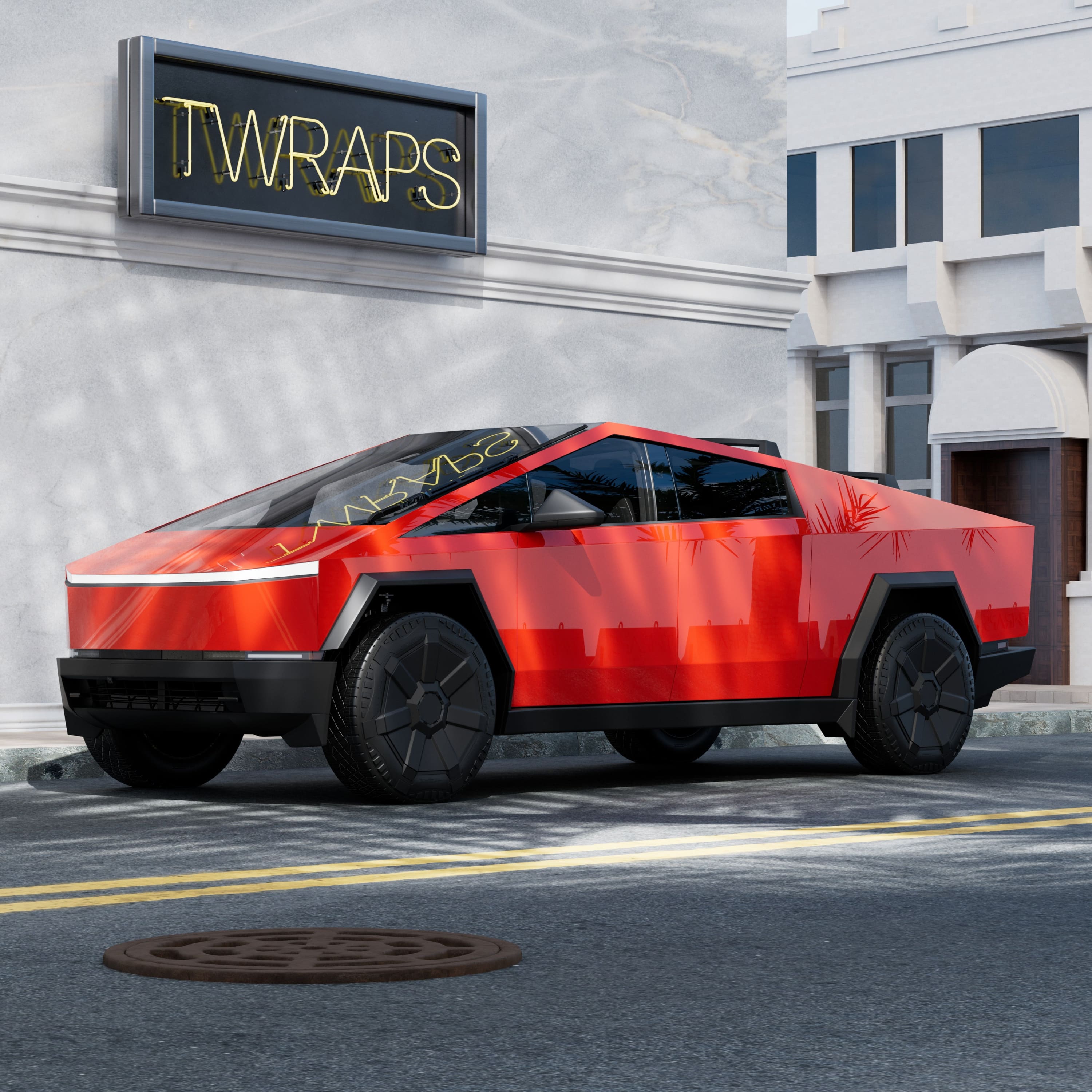 red cybertruck stainless steel body ev accessories