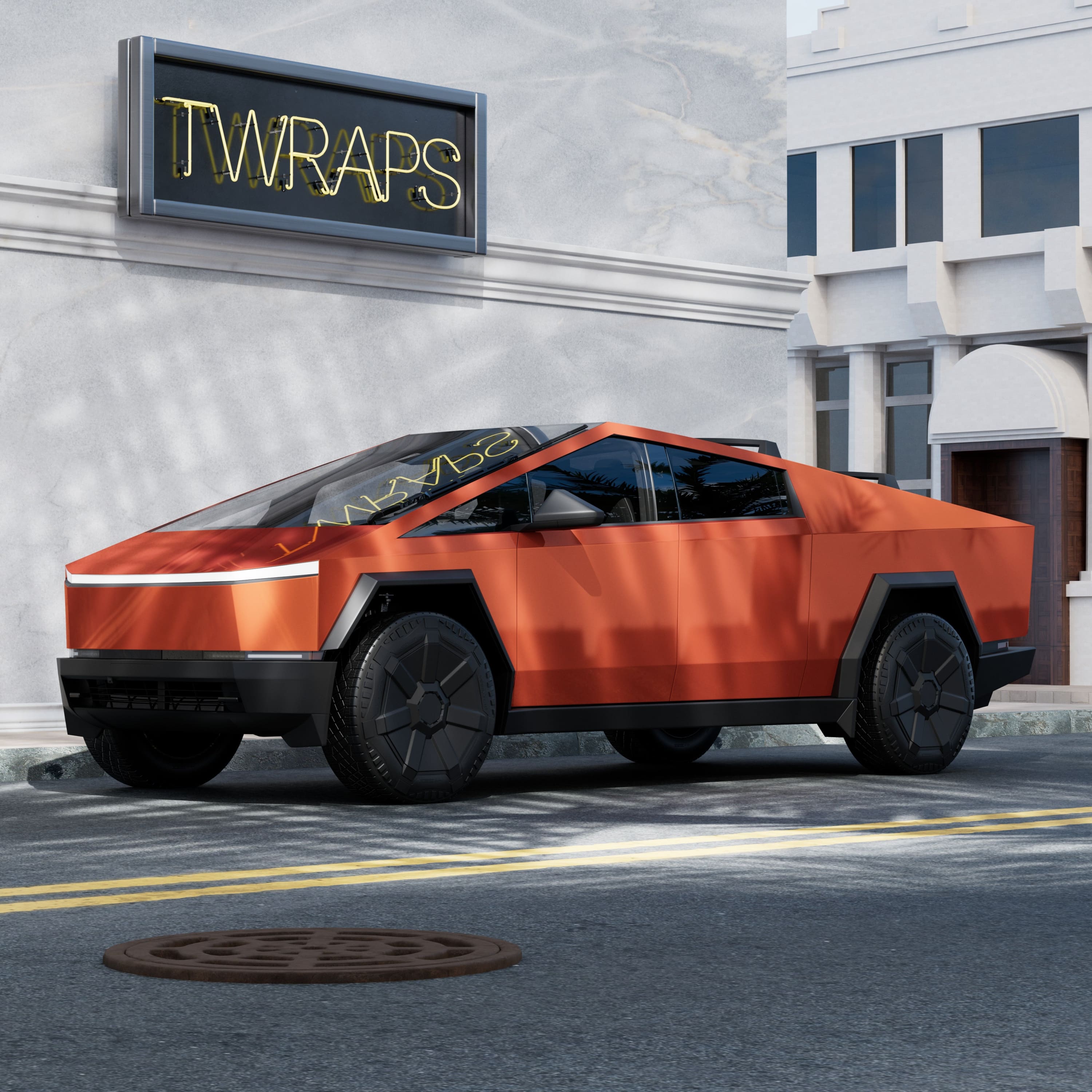 orange cybertruck stainless steel body ev accessories
