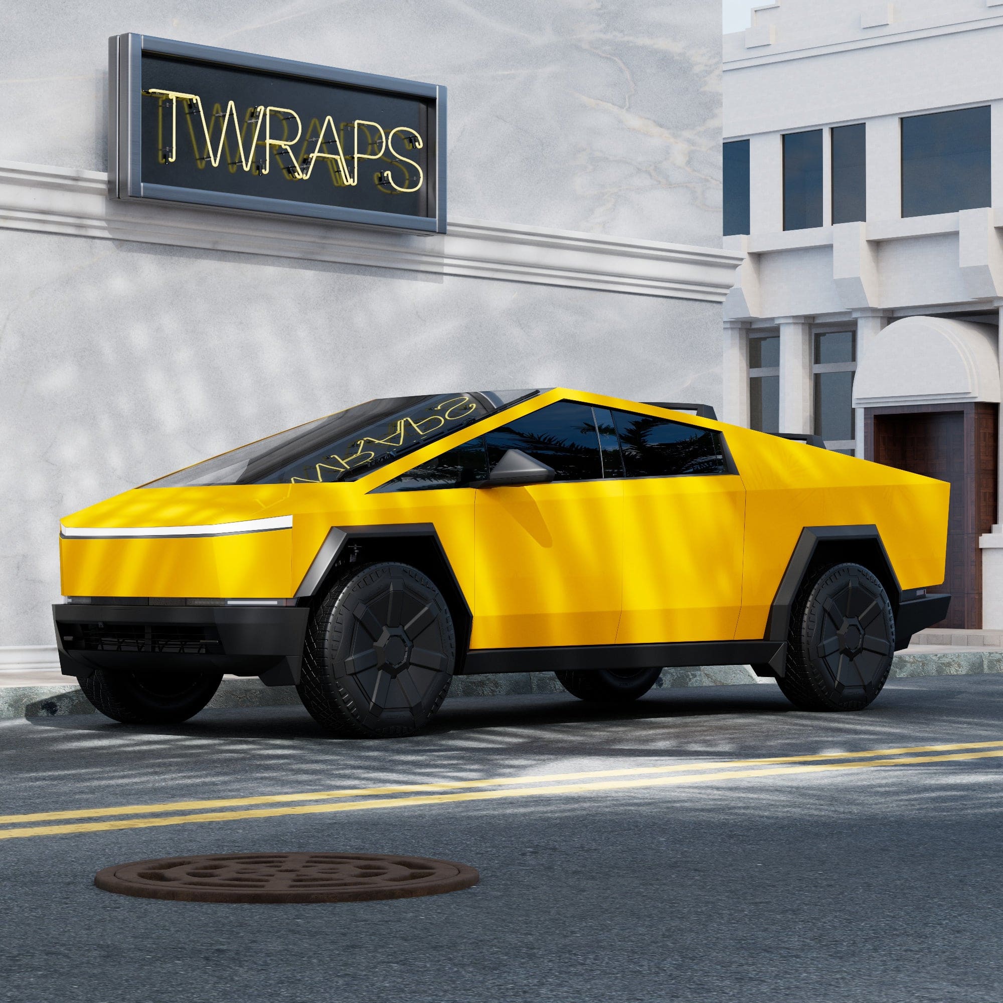 yellow cybertruck stainless steel body ev accessories