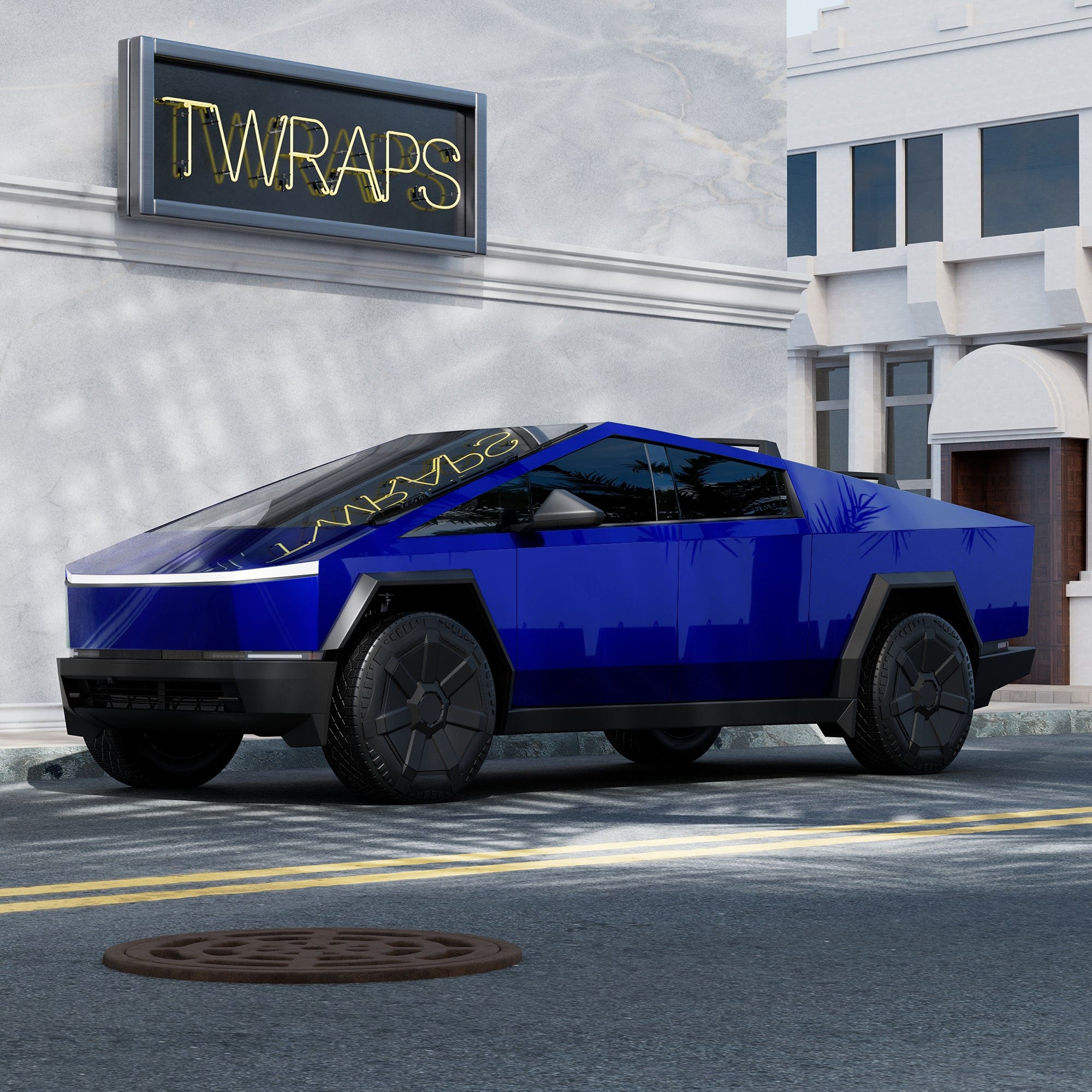 blue cybertruck stainless steel body ev accessories