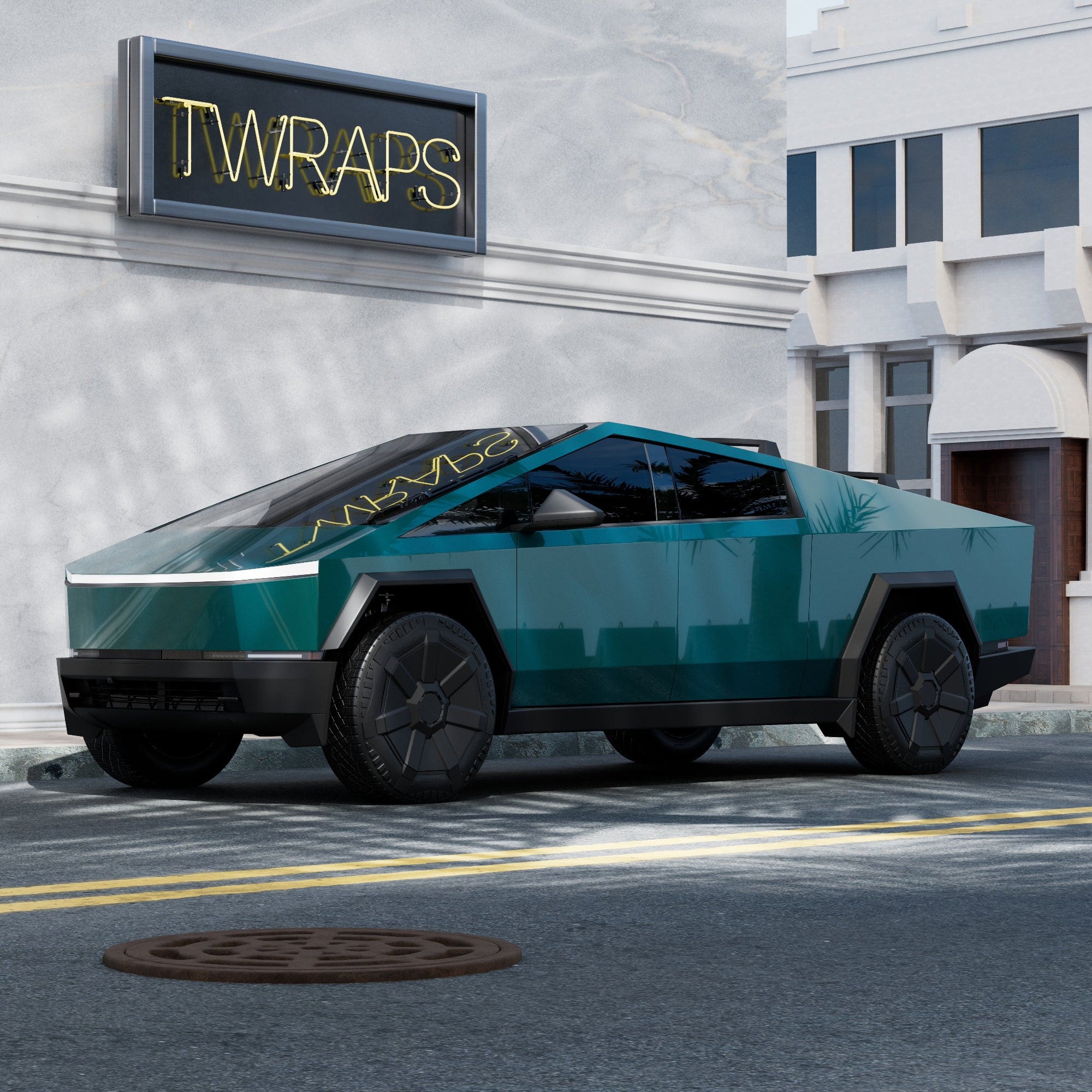 teal cybertruck stainless steel body ev accessories