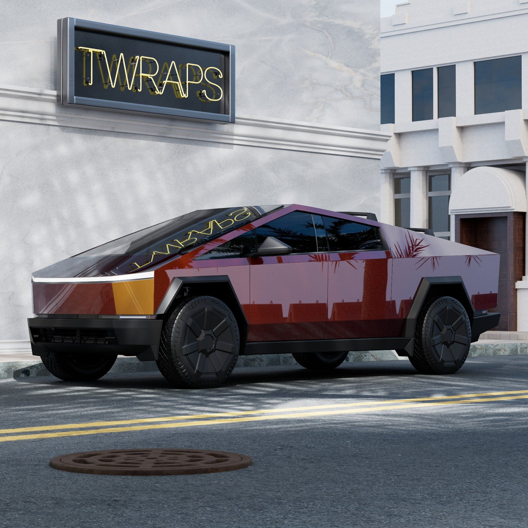 custom-wrapped cybertruck stainless steel body ev accessories