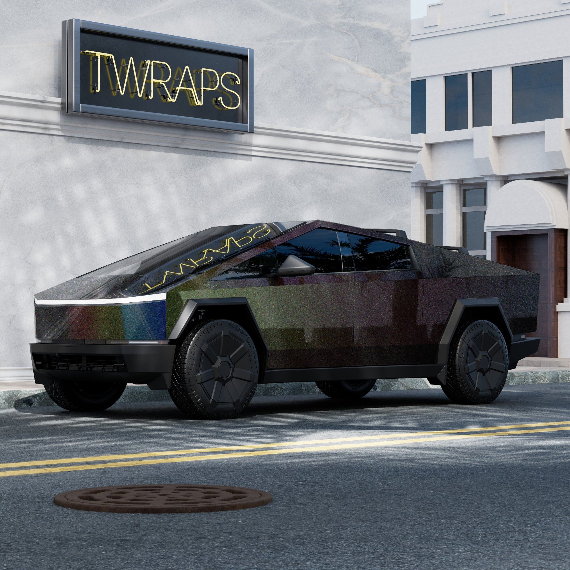 camouflage-wrapped cybertruck stainless steel body ev accessories