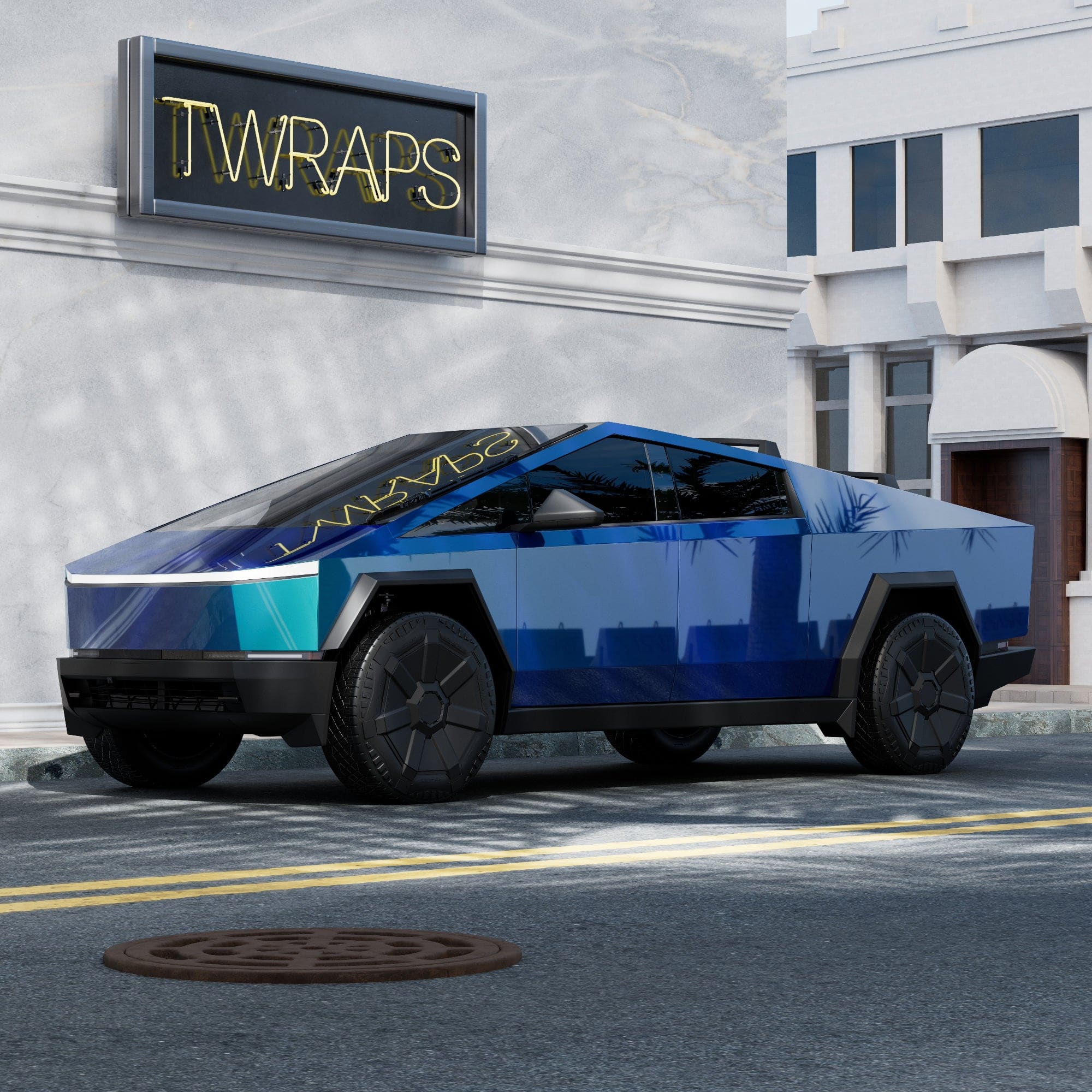 blue cybertruck stainless steel body ev accessories
