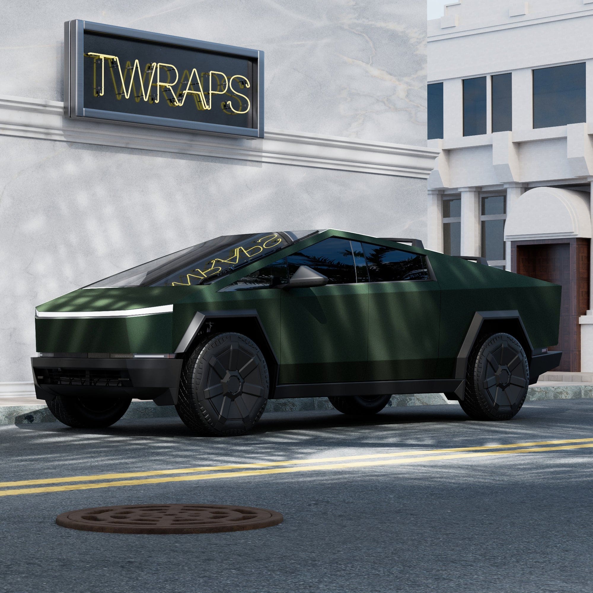 green cybertruck stainless steel body ev accessories