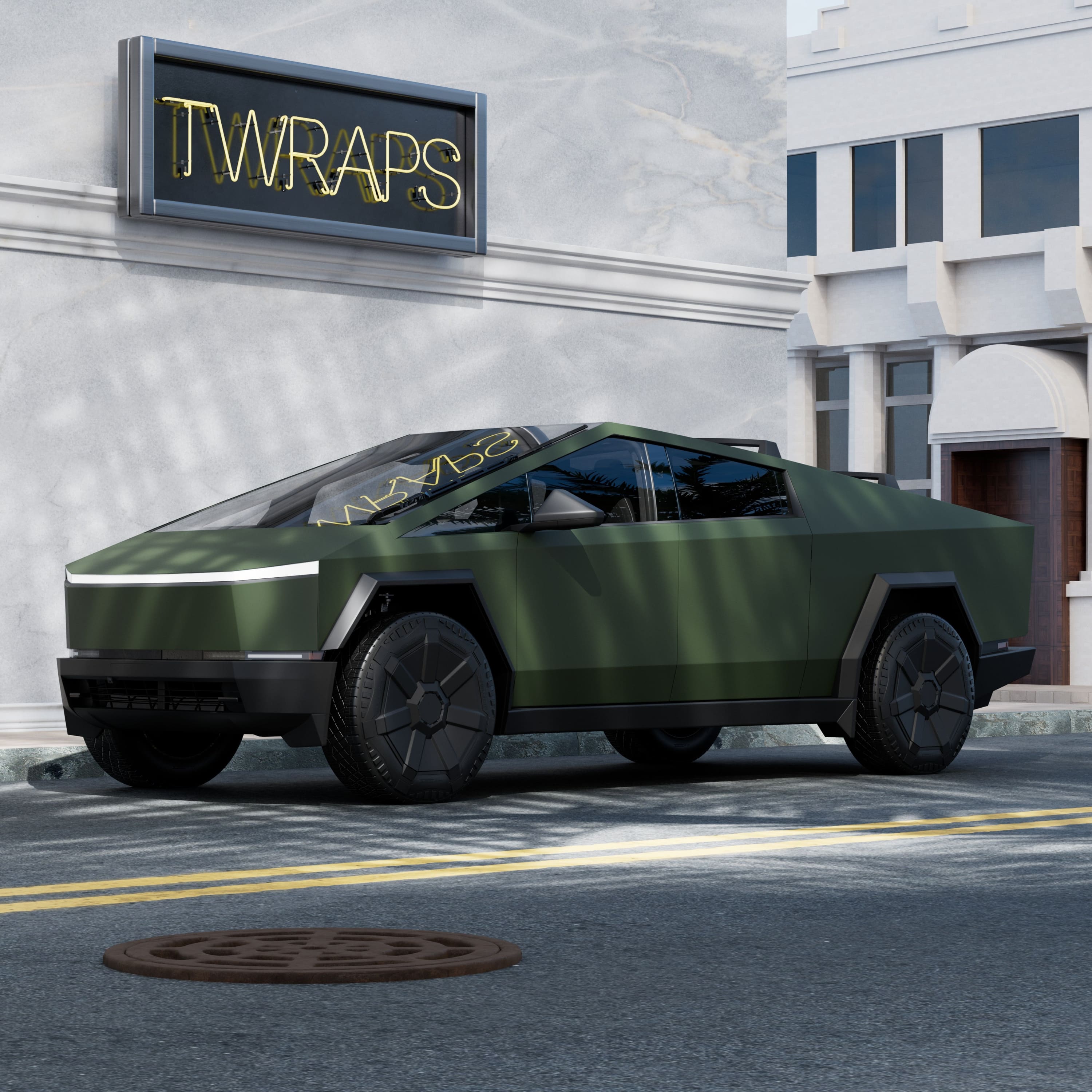 olive green cybertruck stainless steel body ev accessories