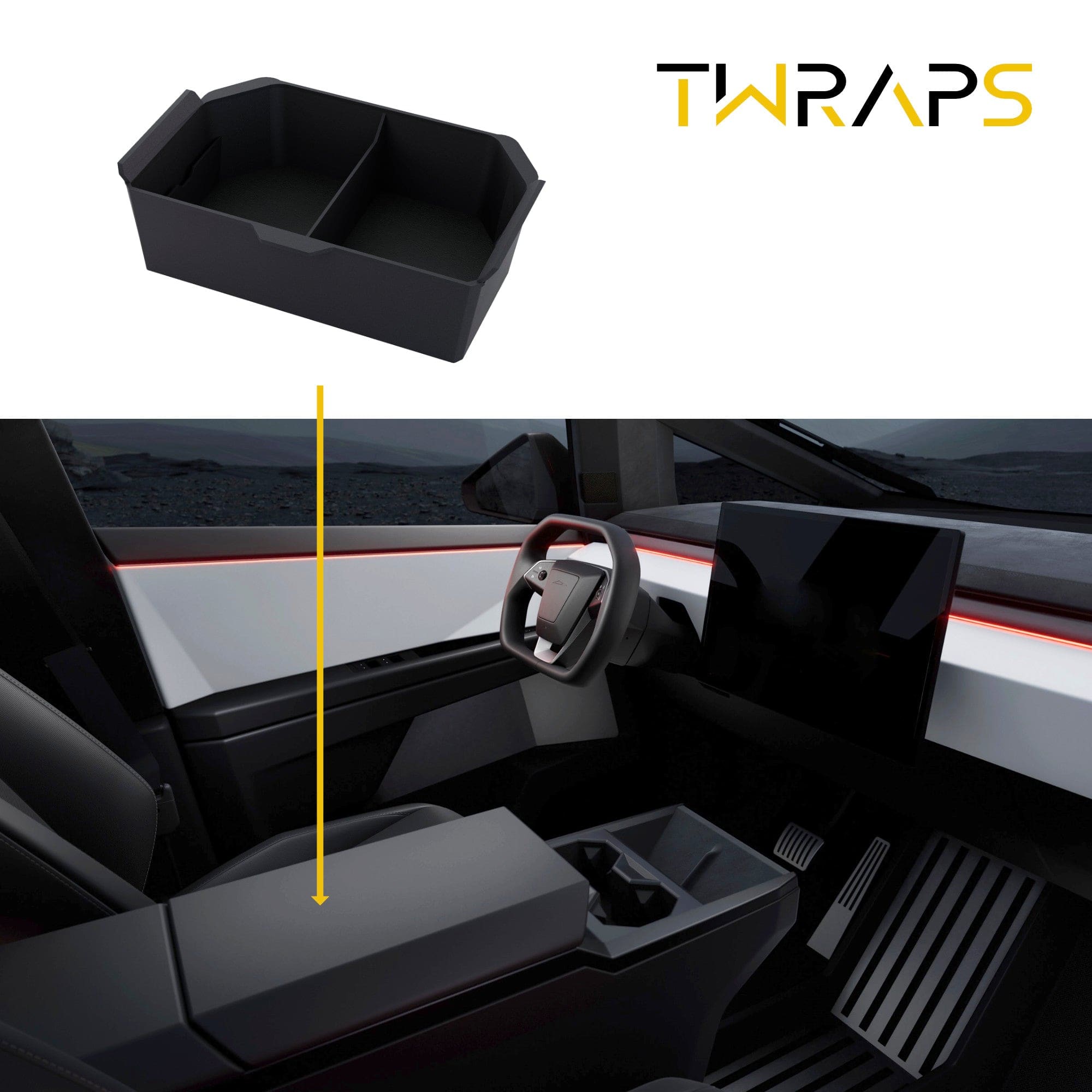 tesla cybertruck armrest organizer slidable half