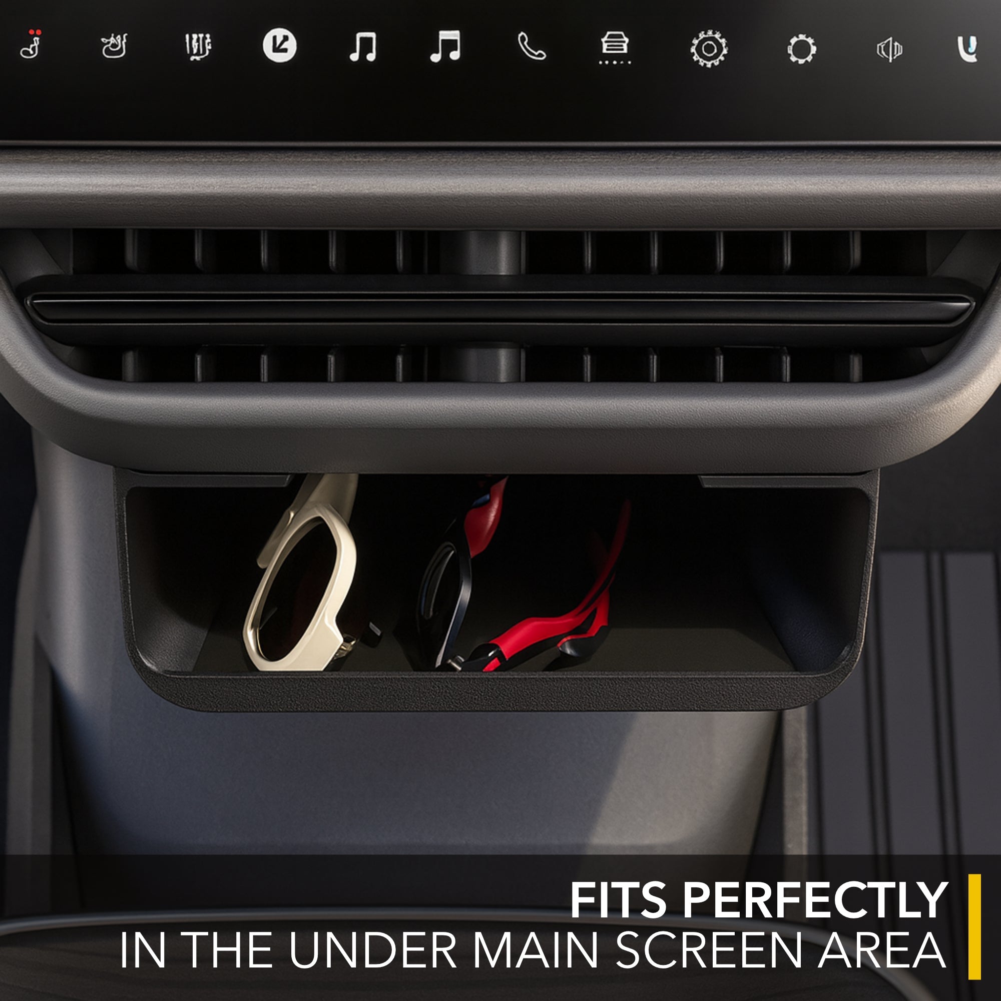 rivian r1s, r1t, screen tray, glovebox style organizer