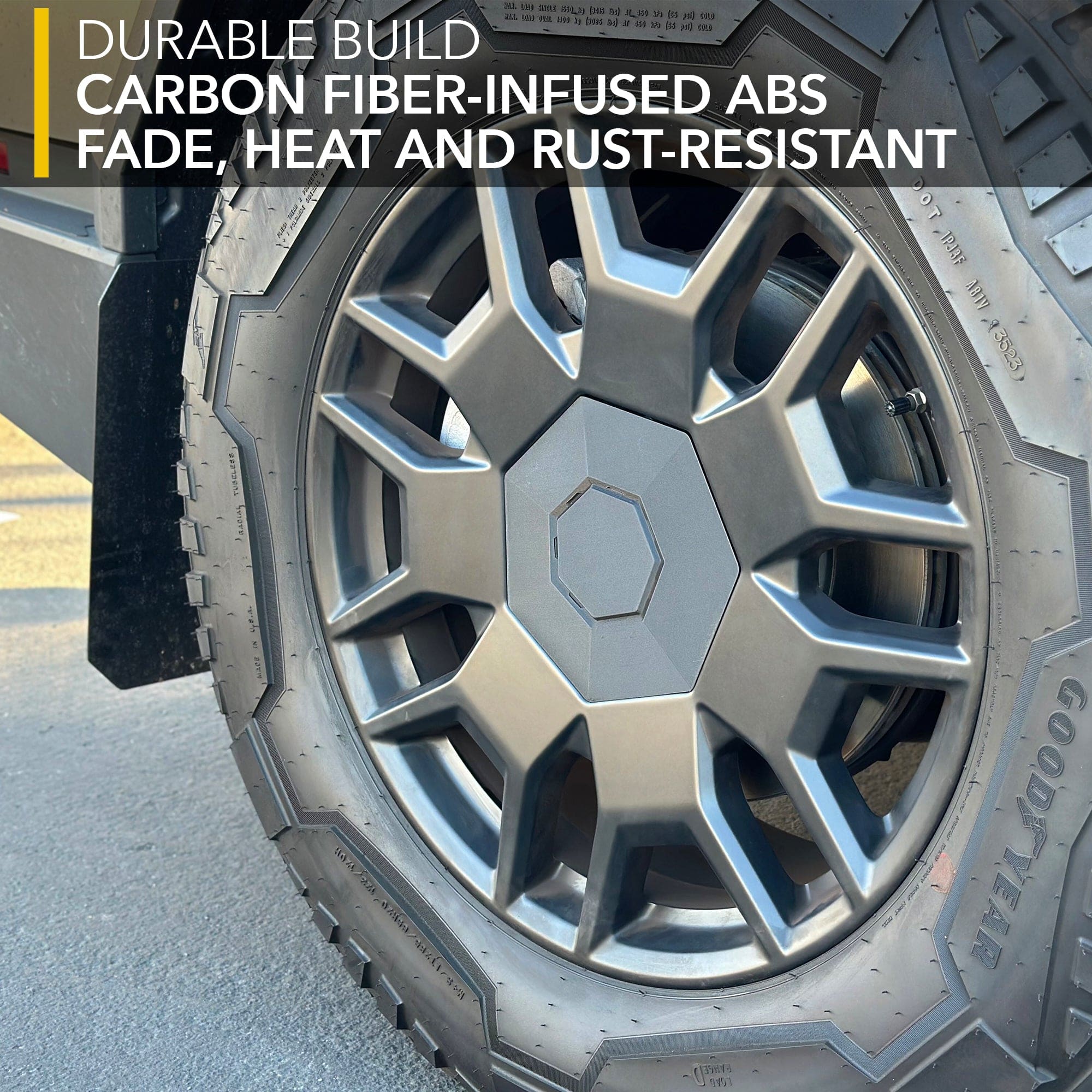 truck tire geometric rim wheel covers tesla cybertruck ev accessories wrap