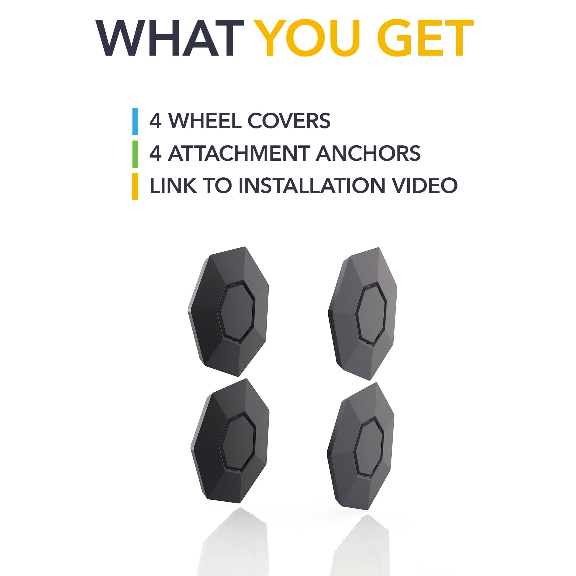 four black wheel covers tesla cybertruck ev accessories wrap