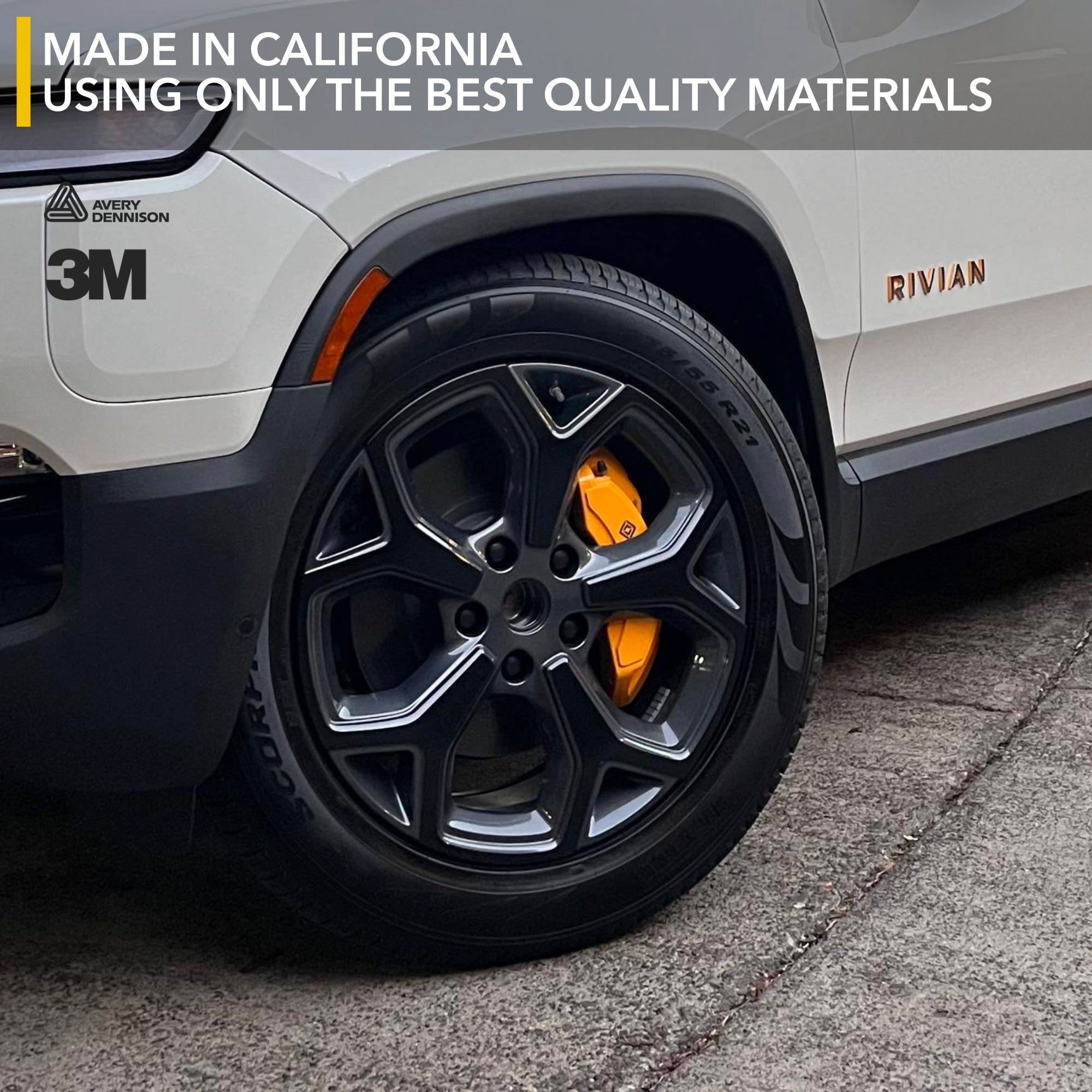 rivian vehicle wheel orange brake chrome delete, r1t, r1s, r1s