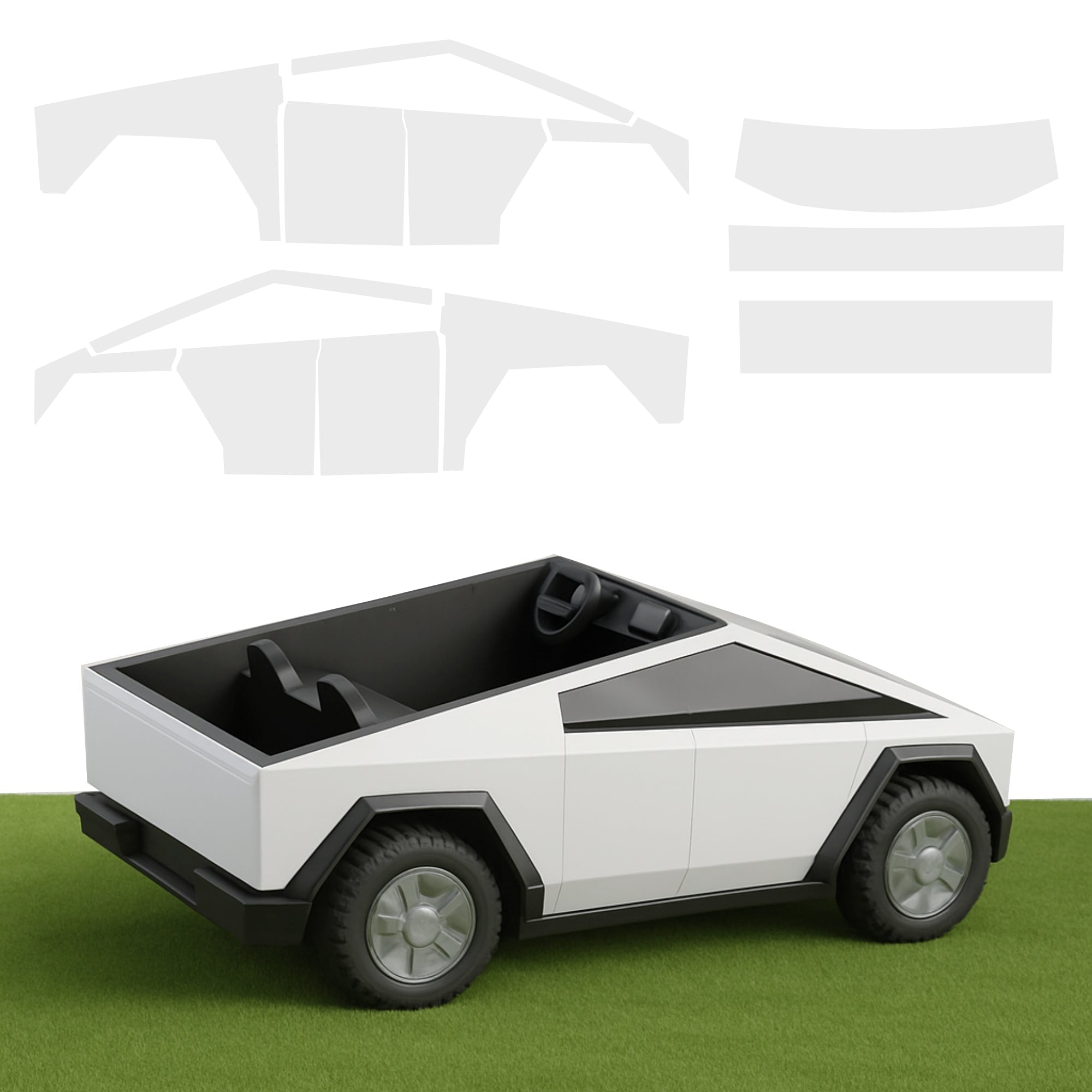 Full Vinyl Wrap Cybertruck for Kids White Satin pre-cut easy DIY install T-WRAPS