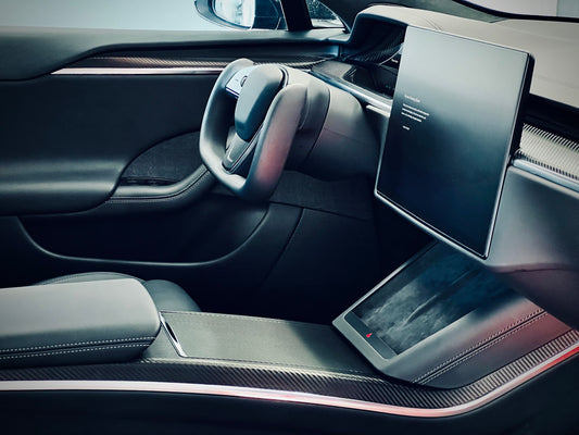 Interior Vinyl Wrap Kit for Tesla Model S 2021-2024 (Refresh)- Plaid Style Black Carbon Fiber