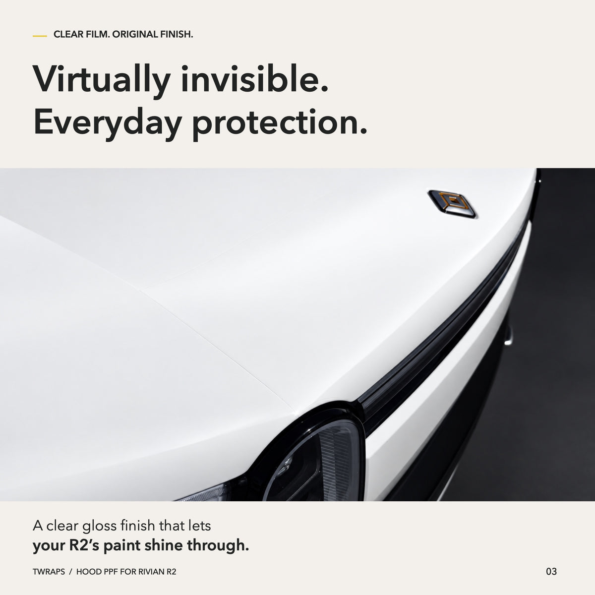 Hood PPF | Rivian R2, Mini & Full Paint Protection
