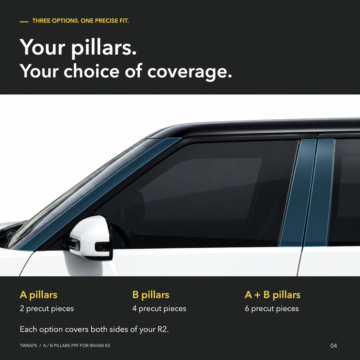 A/B Pillars PPF | Rivian R2, Clear Paint Protection Film