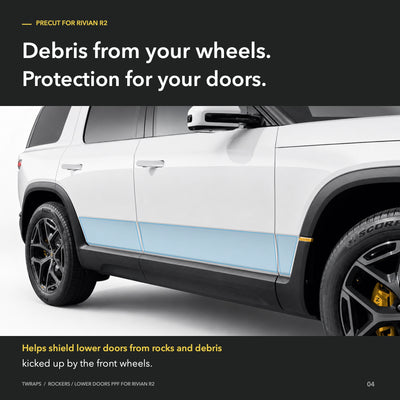 Rockers / Lower Doors PPF | Rivian R2, Clear Paint Protection Film