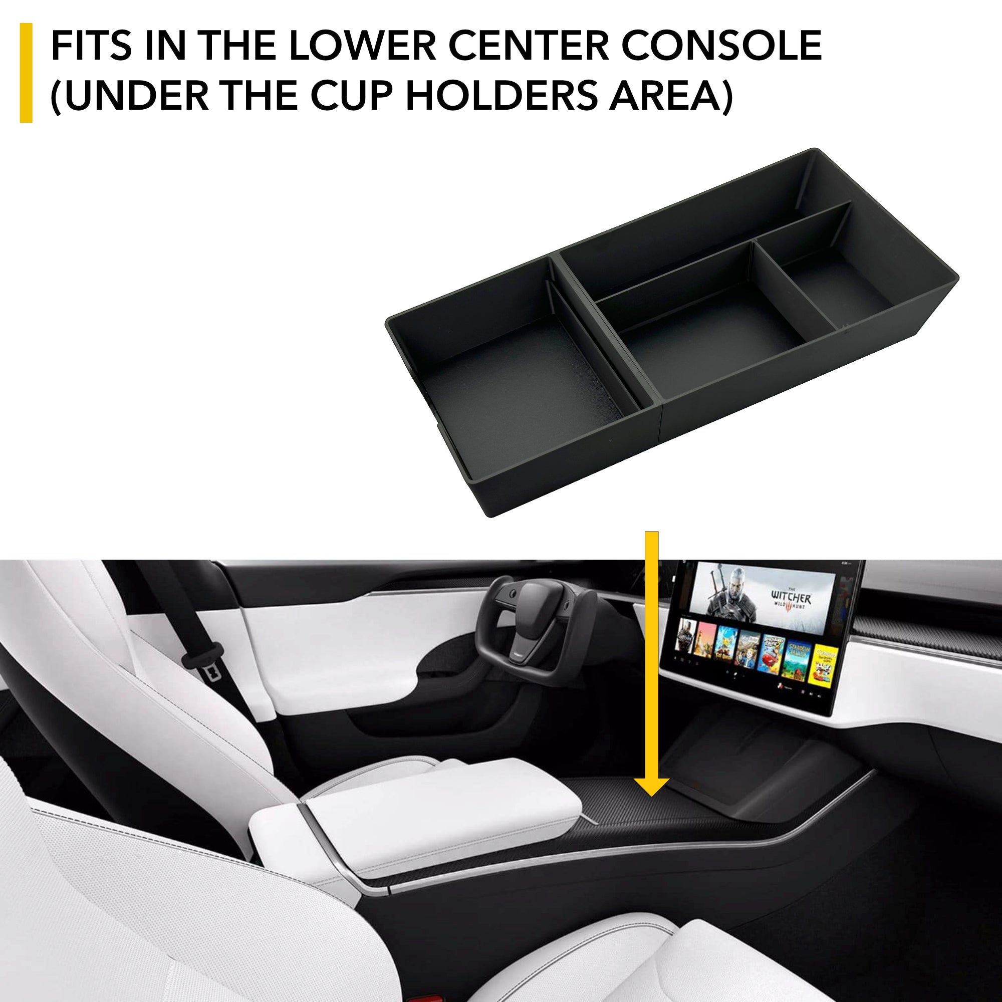 Lower Center Console Organizer | Tesla Model S / Tesla Model X 2021-2025