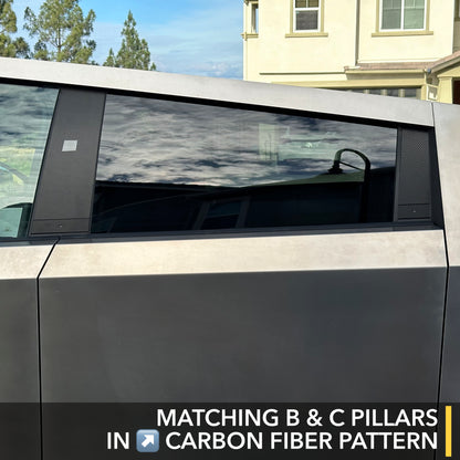 B & C Pillars & Door Buttons Vinyl Wrap for Tesla Cybertruck - Carbon Fiber Film Decal