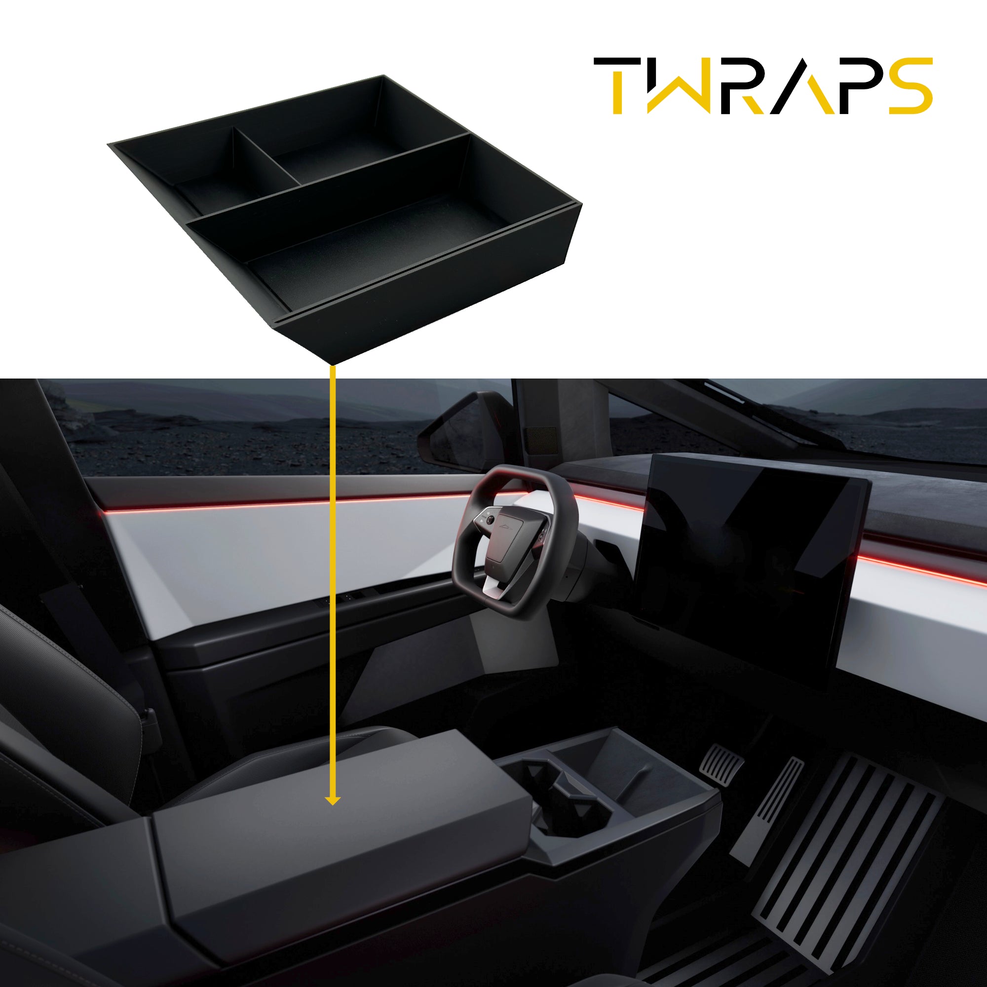 Lower Armrest Organizer | Tesla Cybertruck - Storage Insert