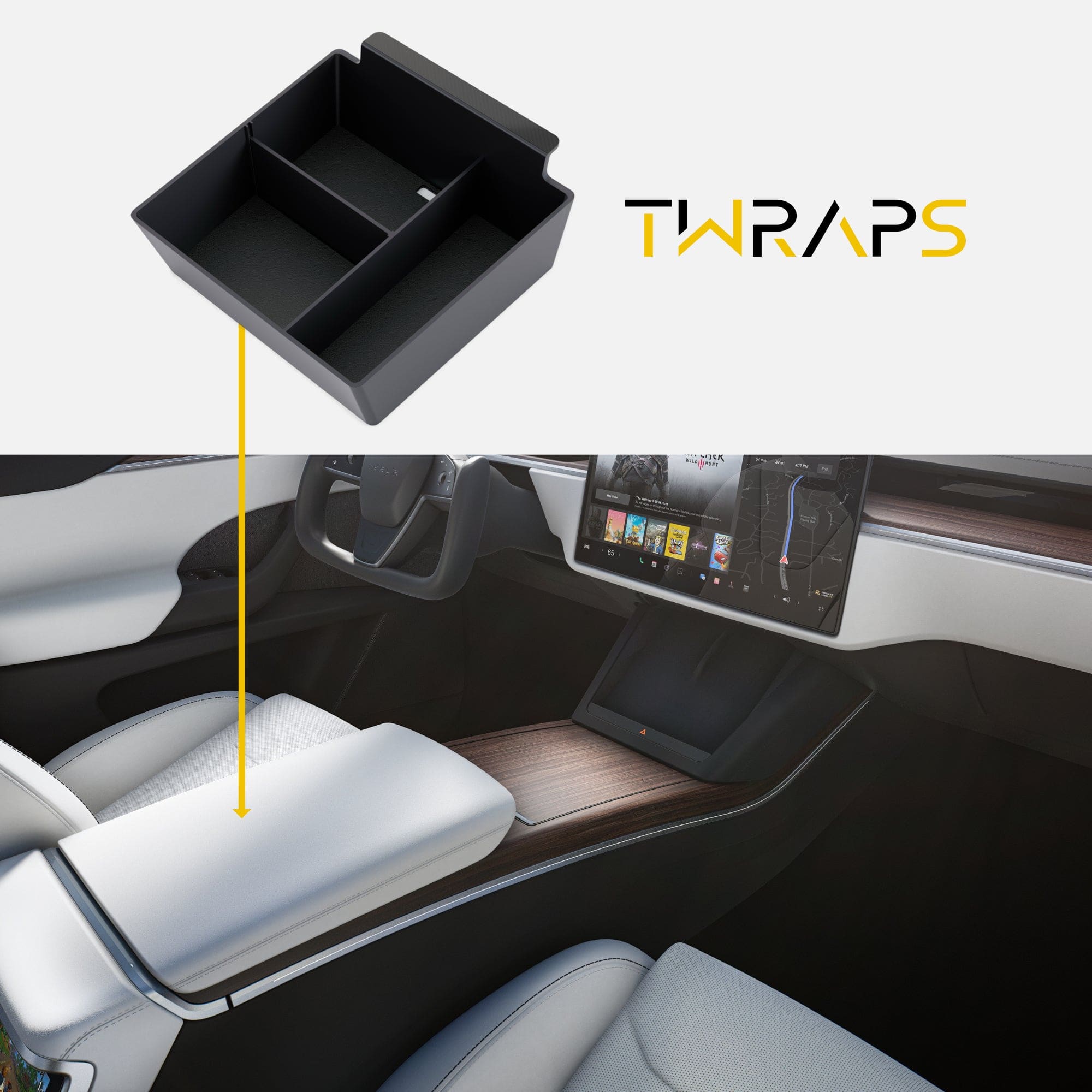 tesla model center console armrest tray leather inserts carbon fiber