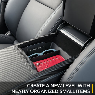 tesla model center console armrest tray leather inserts carbon fiber