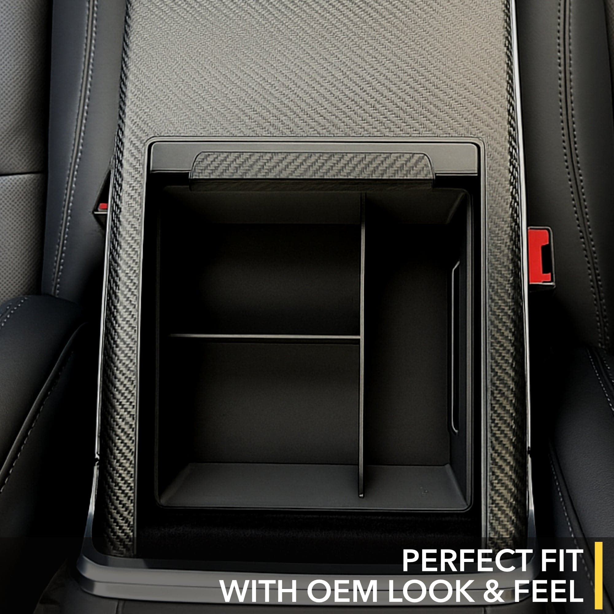 tesla model center console armrest tray leather inserts carbon fiber