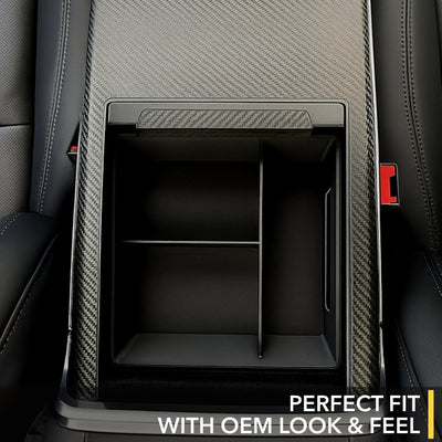 tesla model center console armrest tray leather inserts carbon fiber