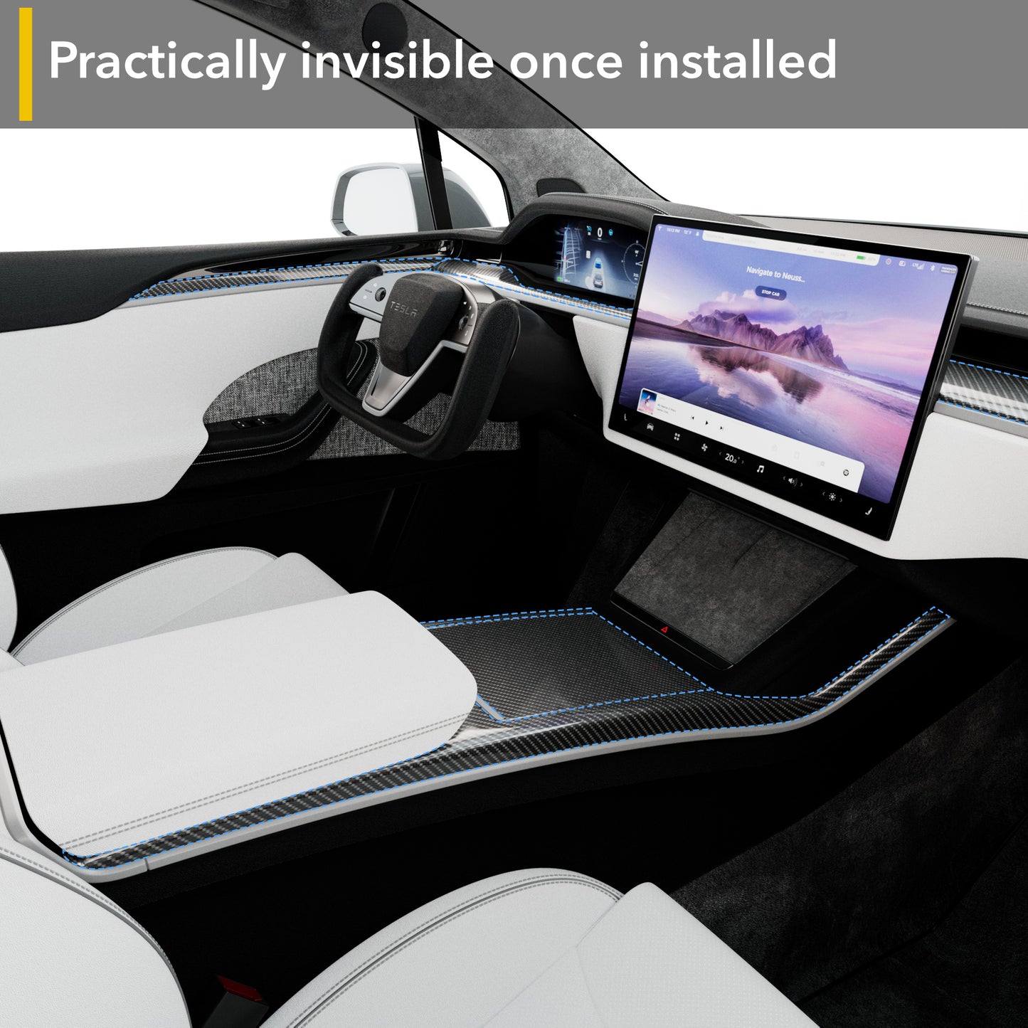 Interior PPF Kit for Tesla Model X Plaid (2021-2024 Refresh) - Paint Protection Film Wrap for All Carbon Fiber Trims