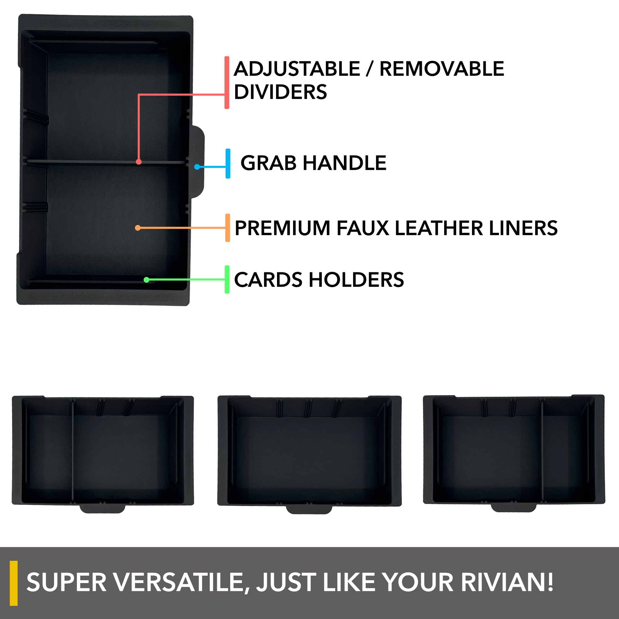 Slidable Armrest/Console Organizer | Half Tray for Rivian R1T/R1S 2021-2025