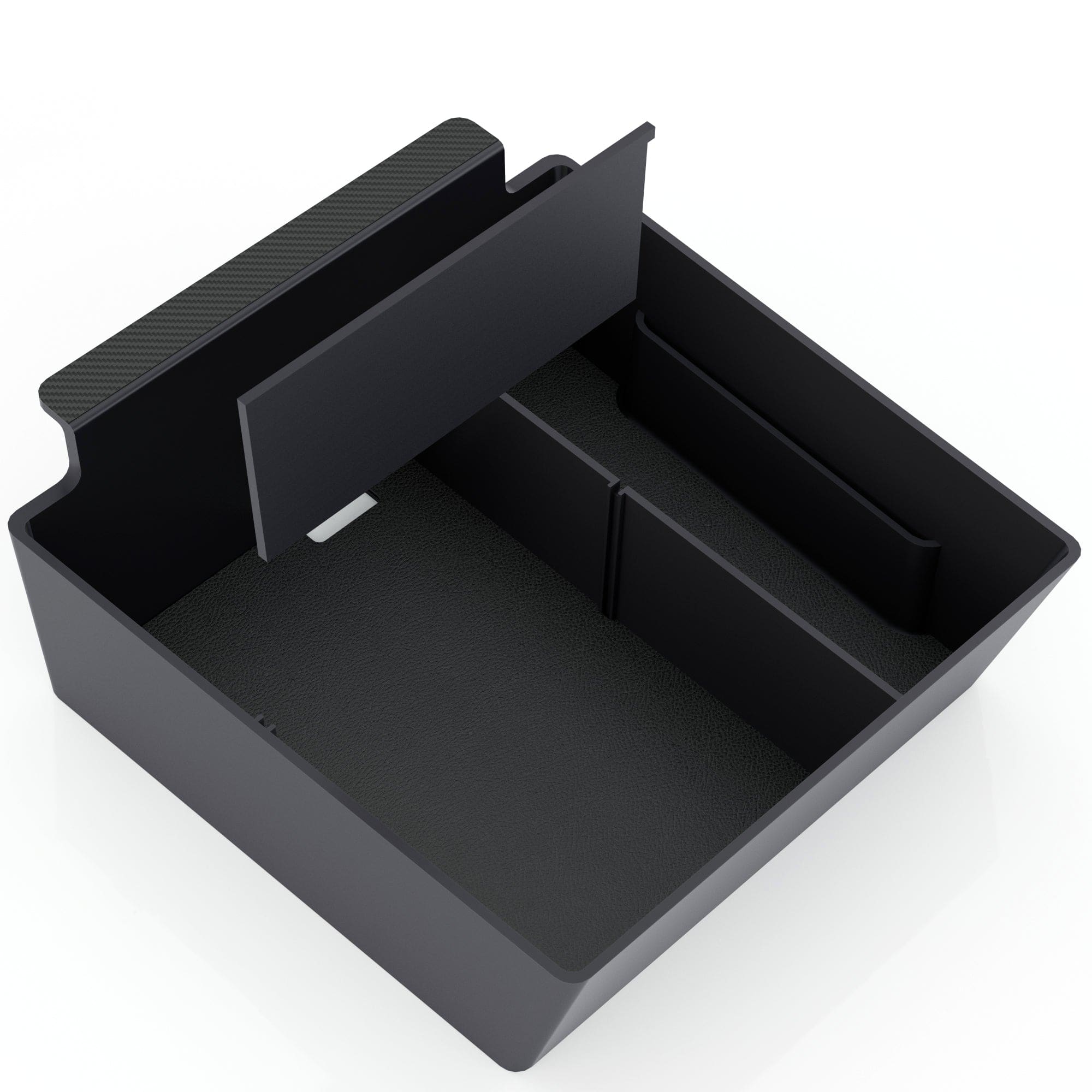 tesla model center console armrest tray leather inserts carbon fiber